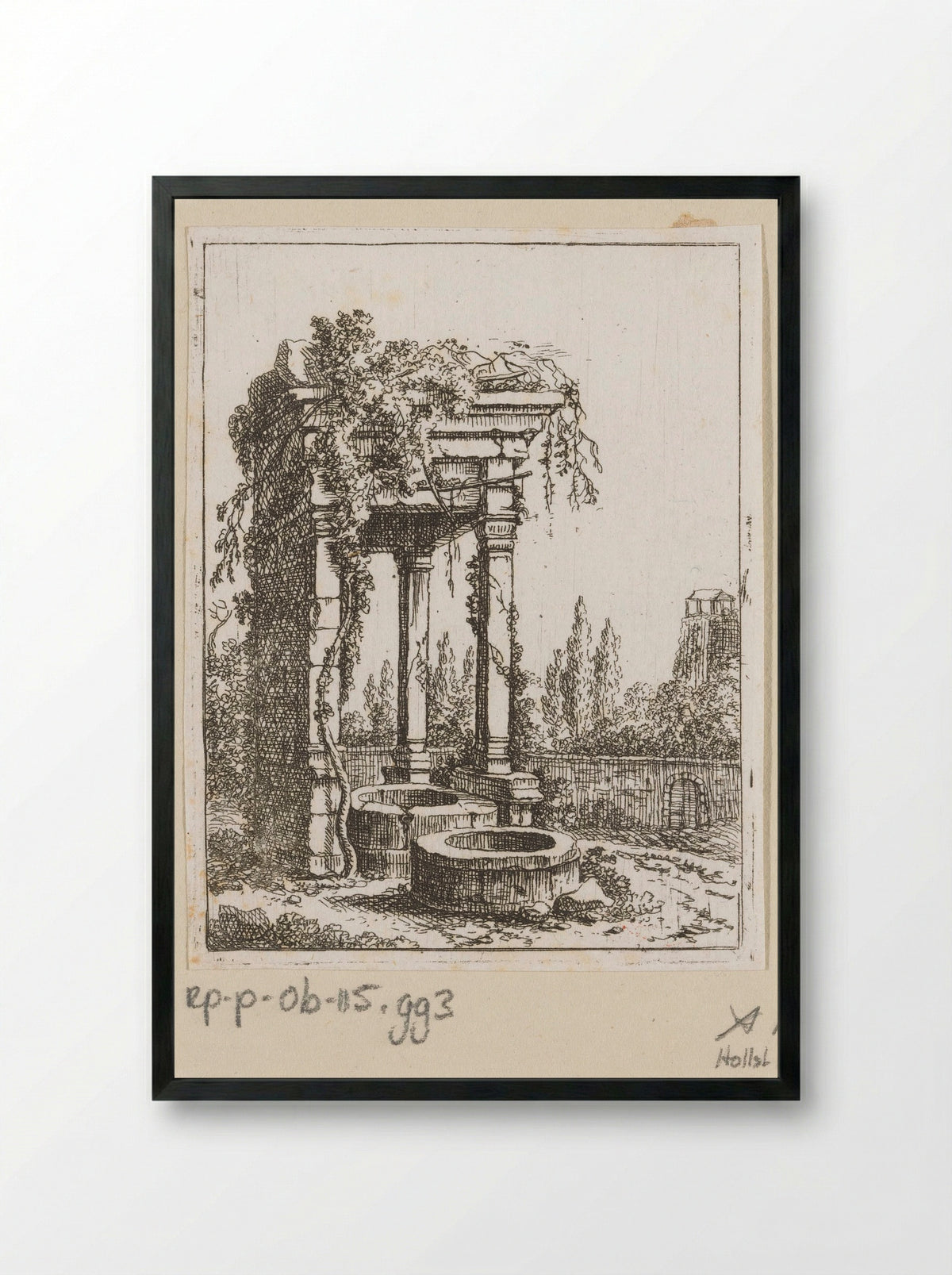 Two Wells Before a Ruined Portico - Johann Franz Ermels - Framed Print Black