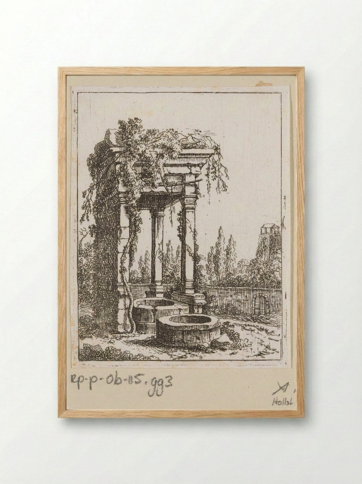 Two Wells Before a Ruined Portico - Johann Franz Ermels - Framed Print Wood