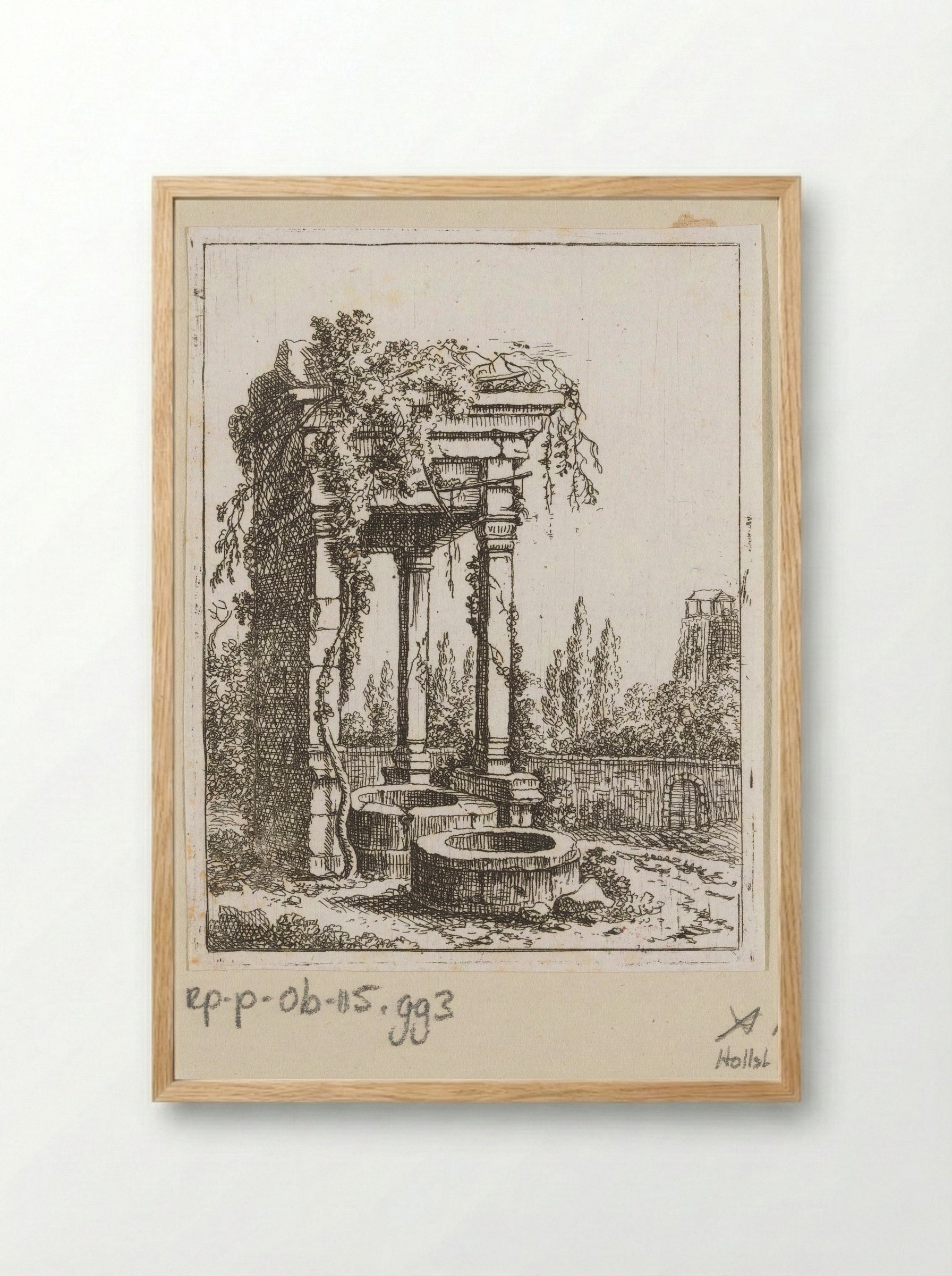 Two Wells Before a Ruined Portico - Johann Franz Ermels - Framed Print Wood