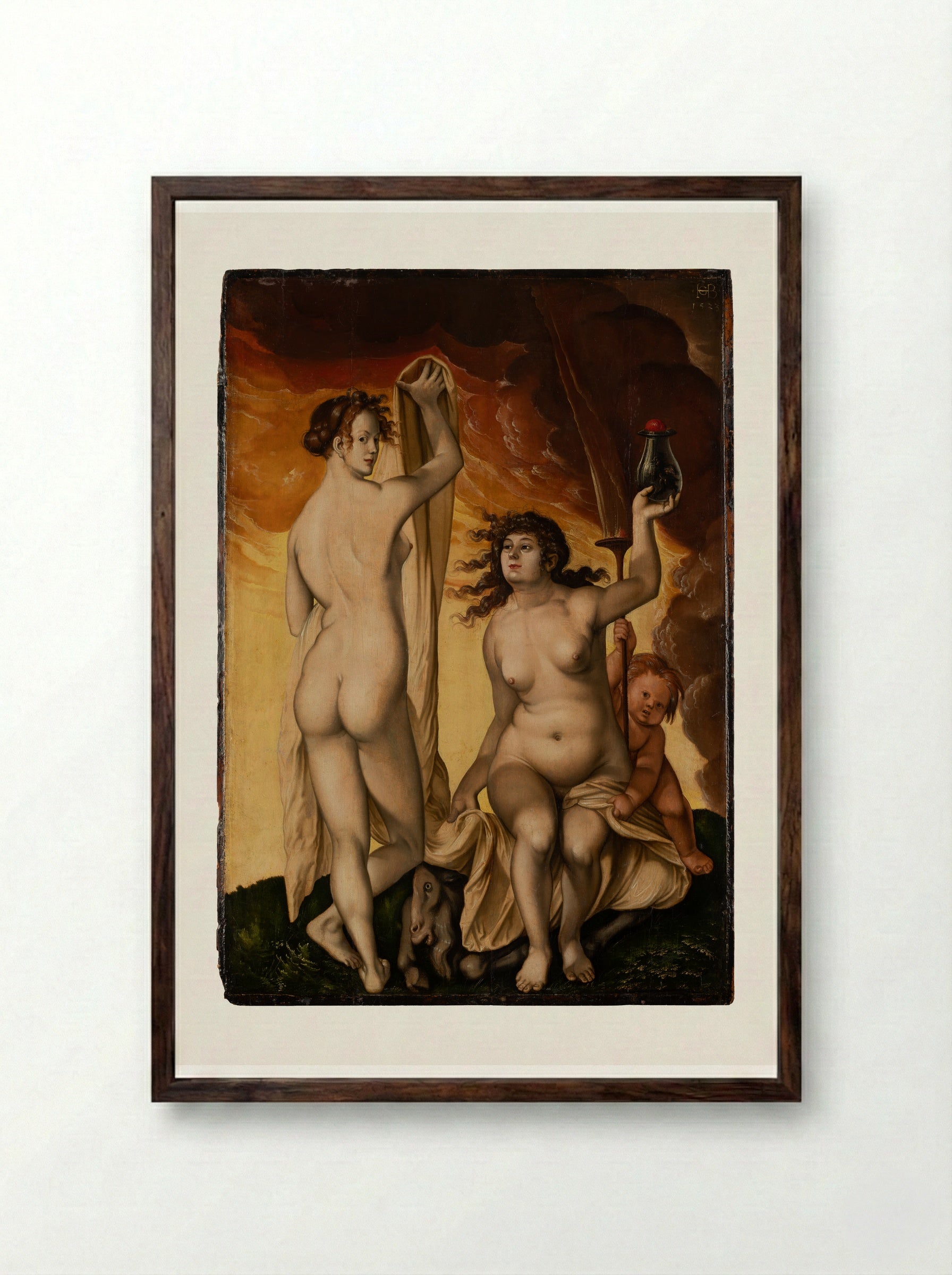 Two Witches - Hans Baldung Grien - Framed Print Dark Wood