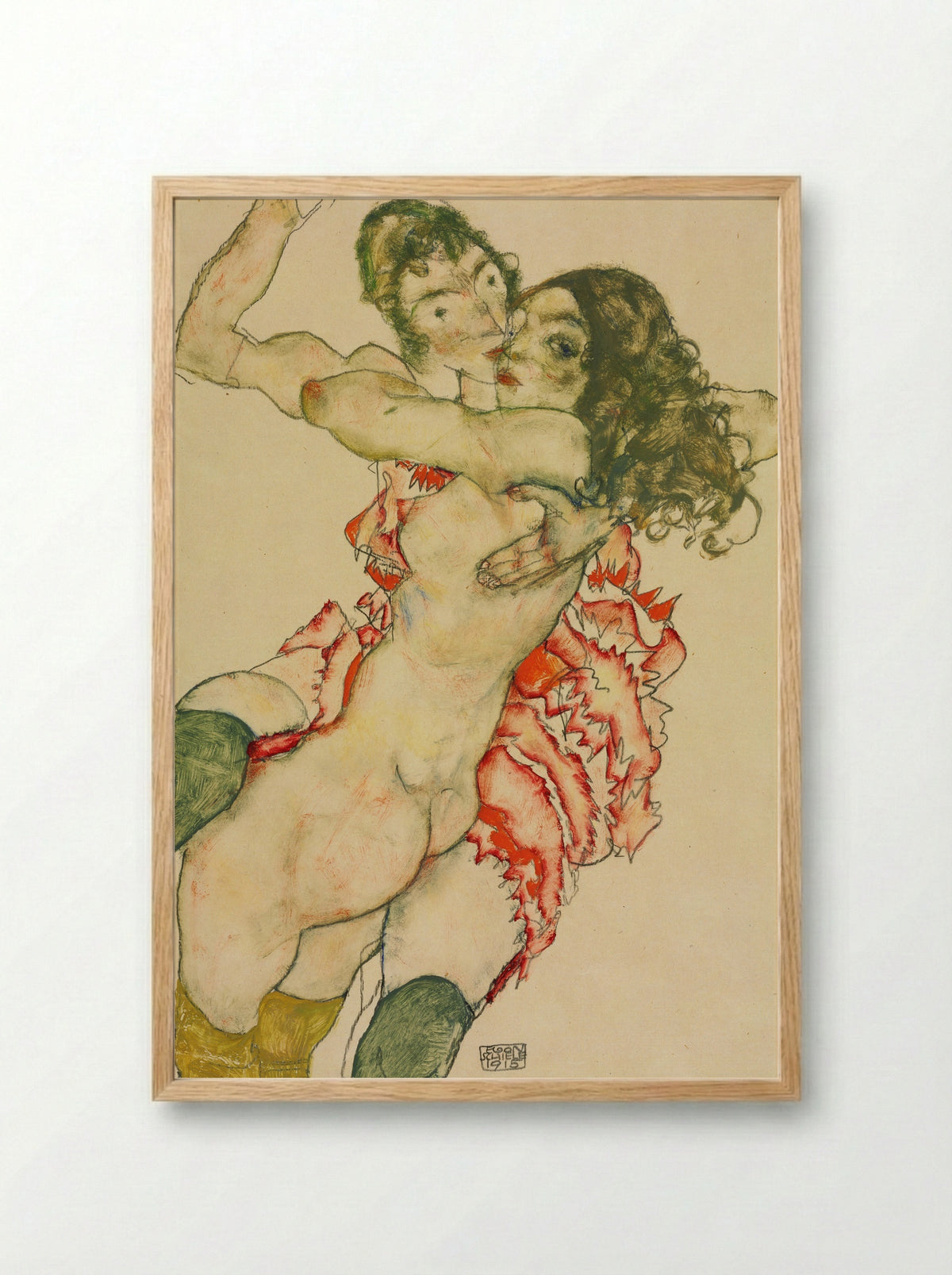 Two Women Embracing - Egon Schiele - Framed Print Wood