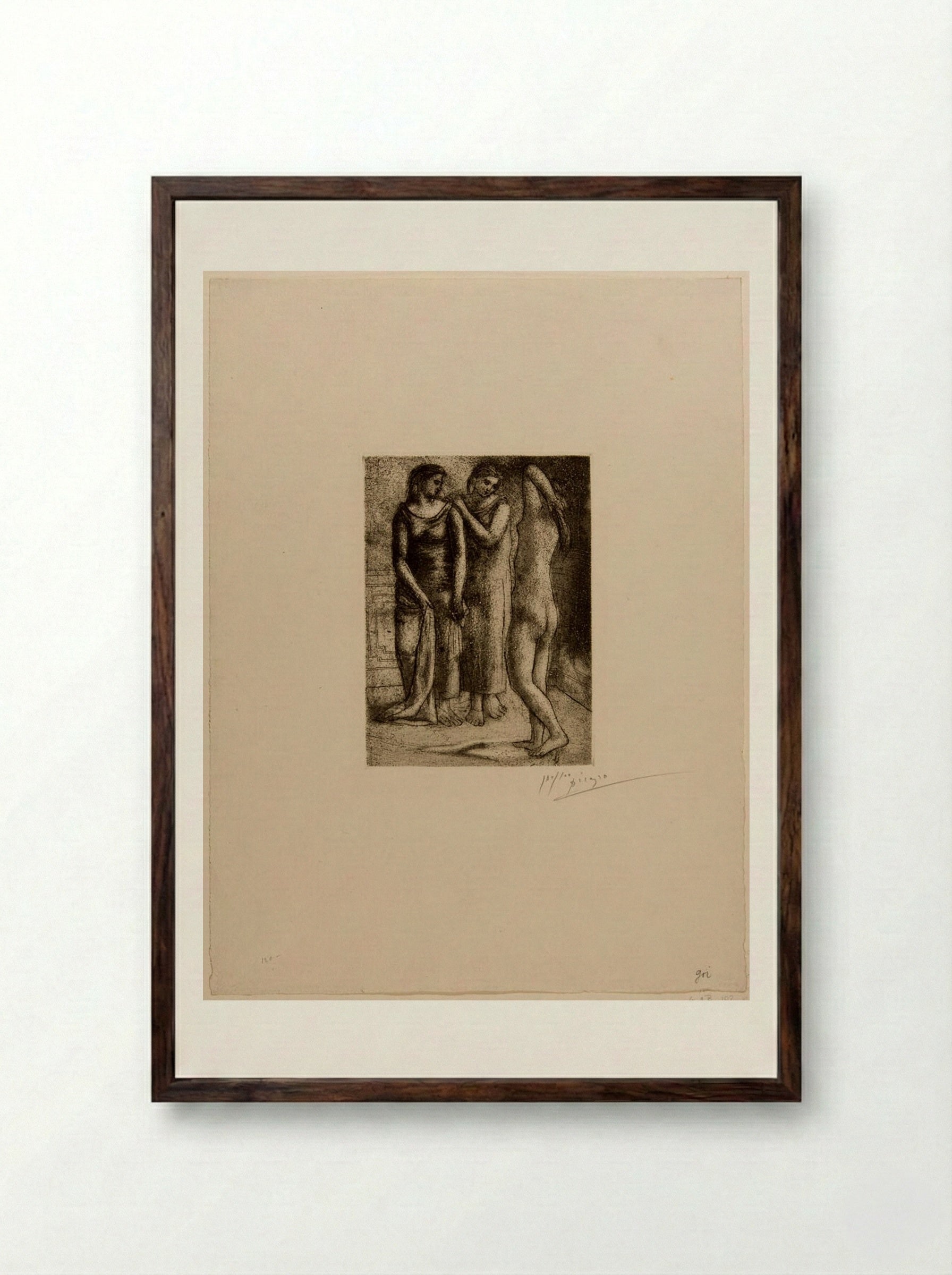 Two Women Looking at Nude Model - Pablo Picasso - Framed Print Dark Wood