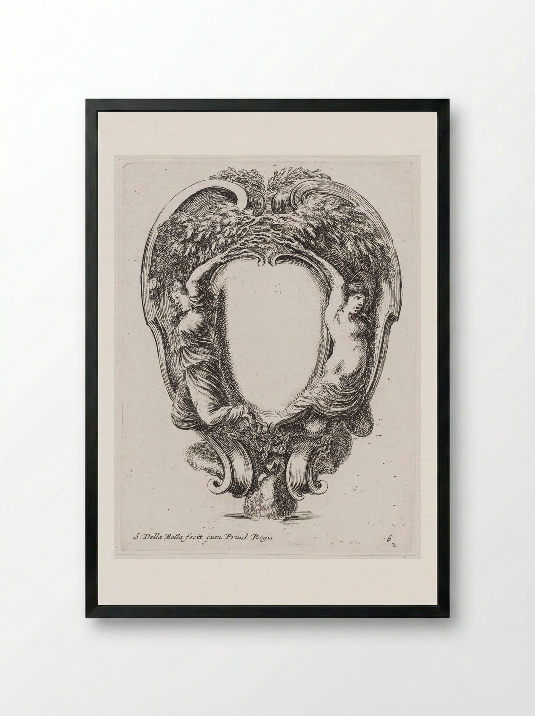 Two Women Transforming into Trees (Daphne and Myrna?) - Stefano Della Bella - Framed Print Black