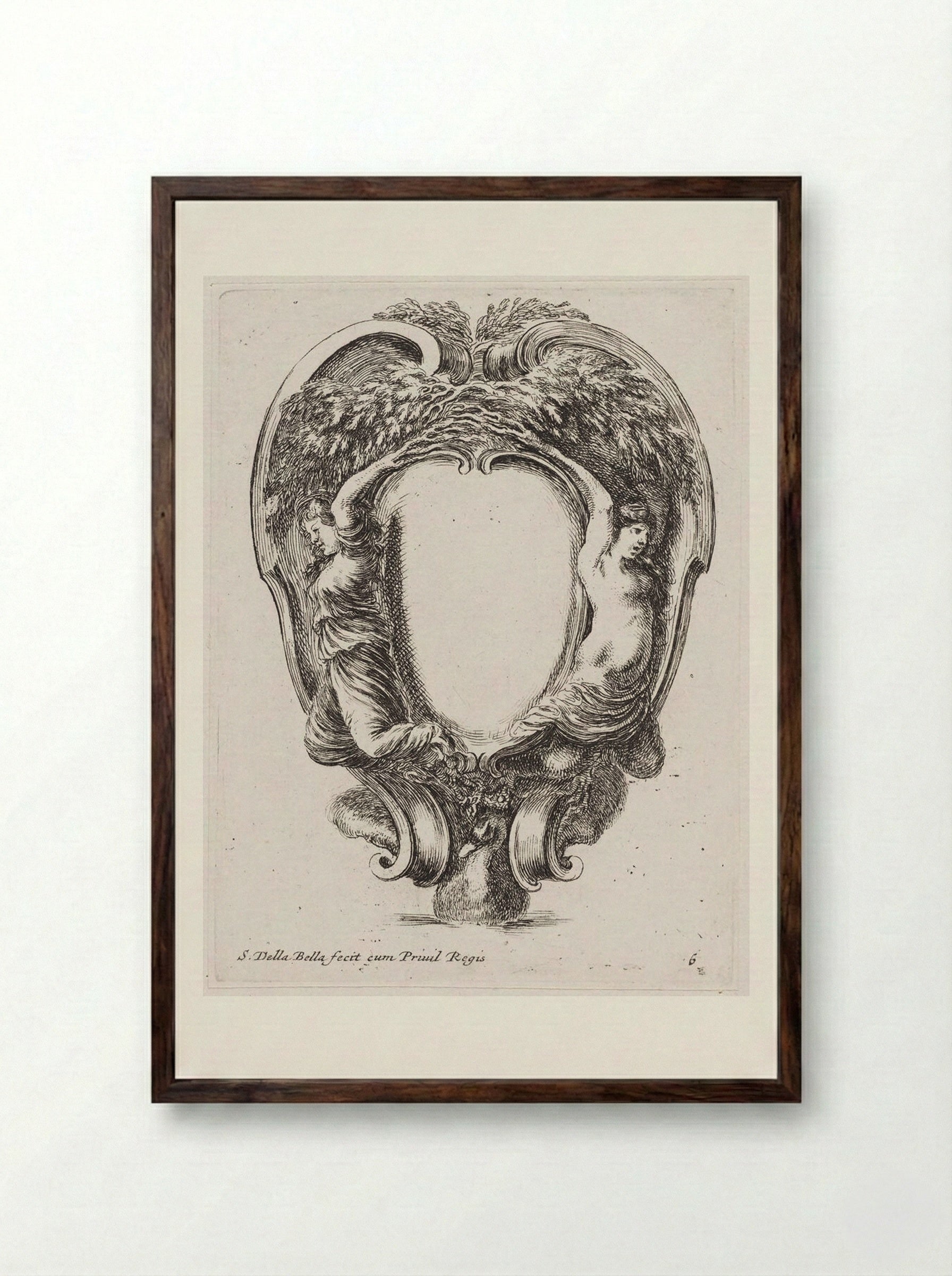 Two Women Transforming into Trees (Daphne and Myrna?) - Stefano Della Bella - Framed Print Dark Wood