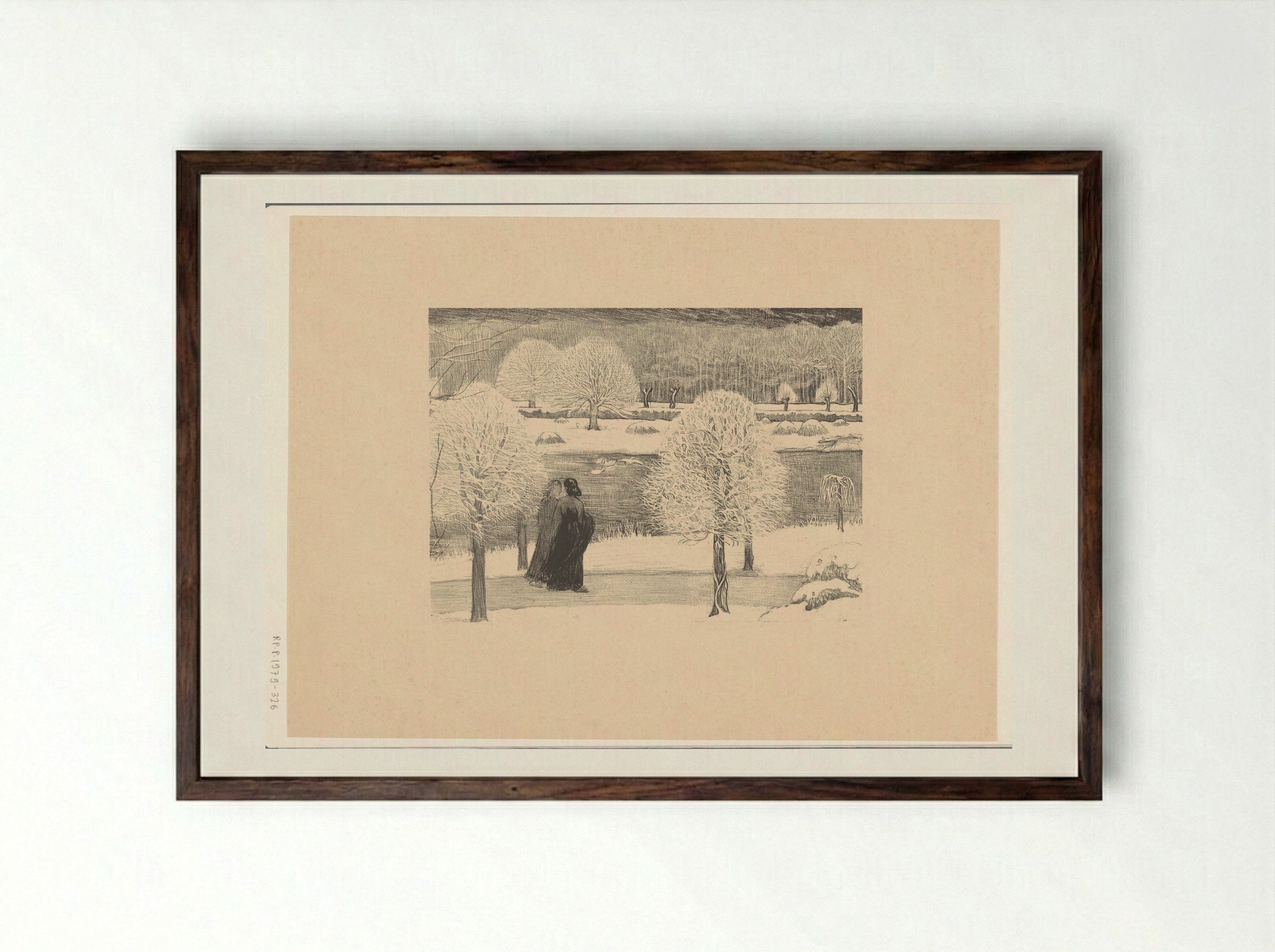 Two Women Walking in a Snowy Landscape - Richard Nicolaüs Roland Holst - Framed Print Dark Wood