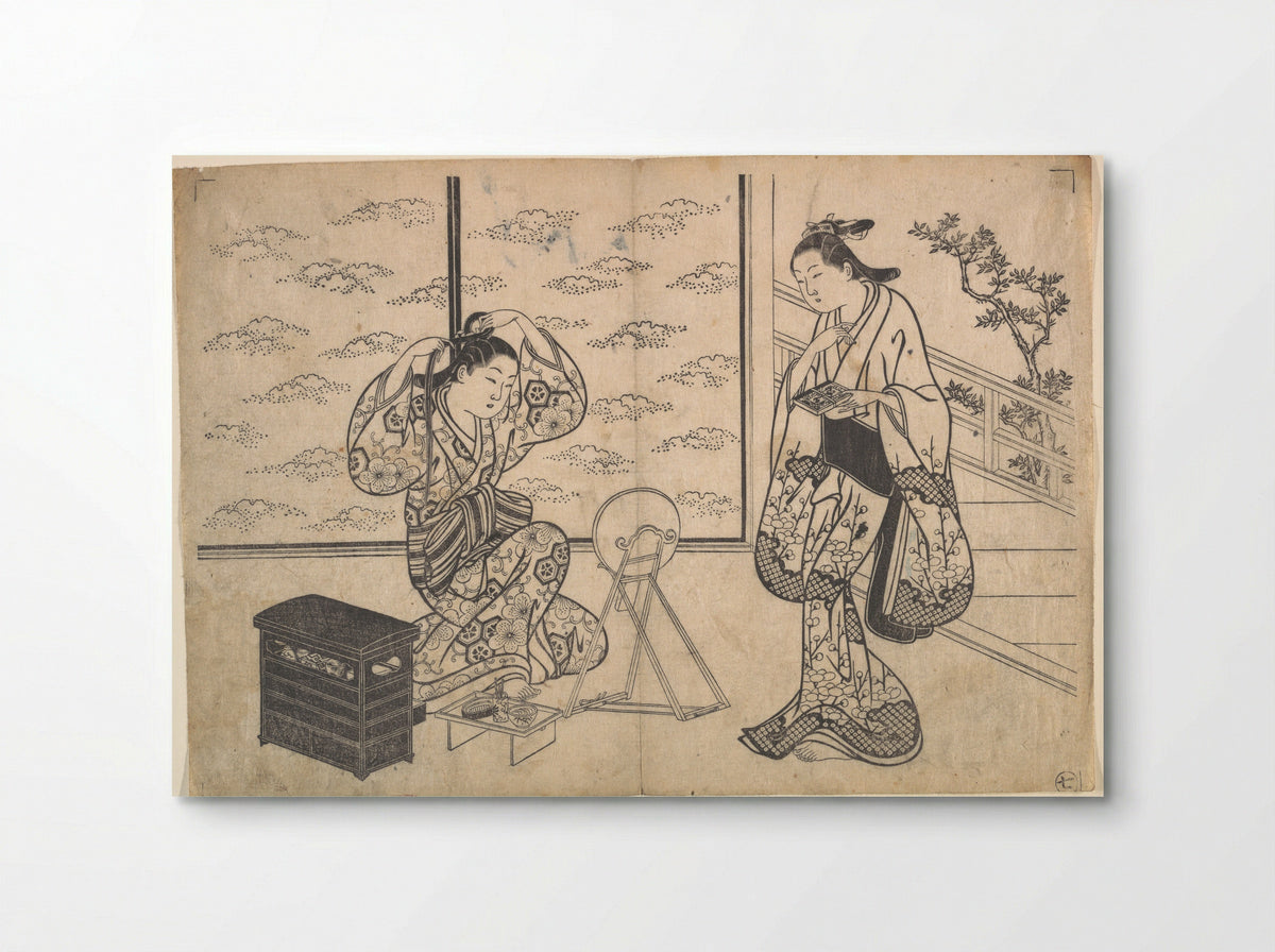 Two Women in a Room Opening on a Verandah - Hasegawa Mitsunobu - Poster