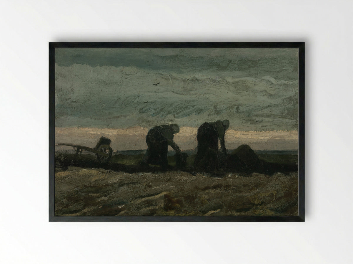 Two Women in the Moor - Vincent van Gogh - Framed Print Black