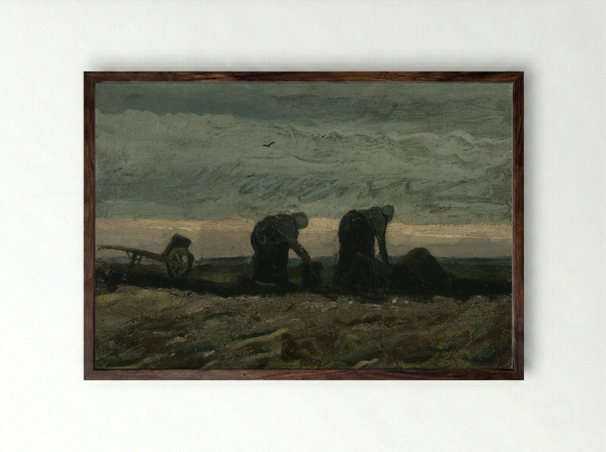Two Women in the Moor - Vincent van Gogh - Framed Print Dark Wood