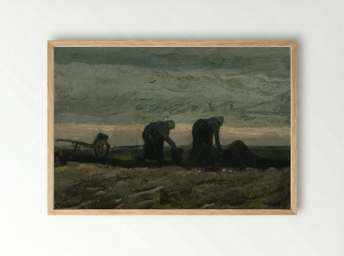 Two Women in the Moor - Vincent van Gogh - Framed Print Wood