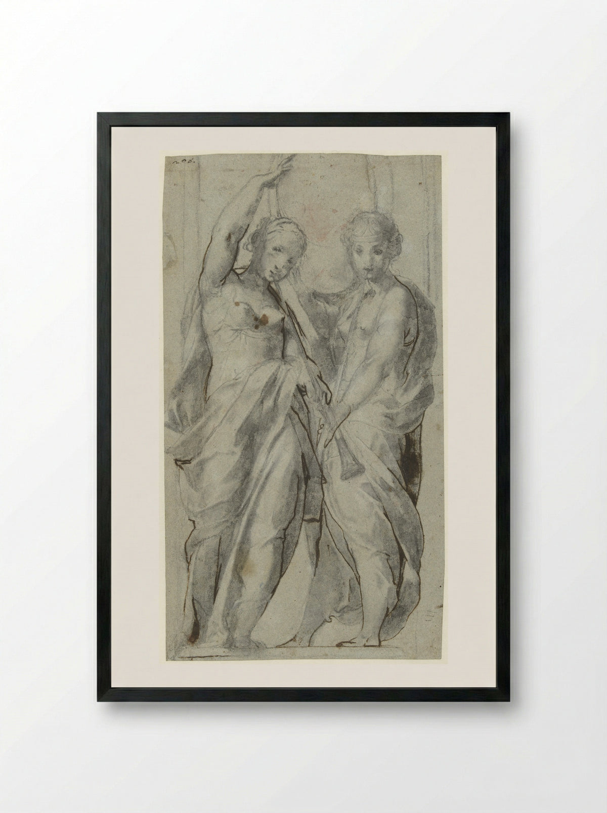Two Women with Trumpets - Giulio Cesare Procaccini - Framed Print Black
