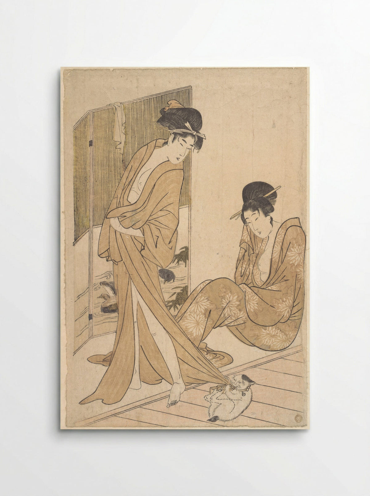Two Young Women Wrapped in Yukata After a Bath - Kitagawa Utamaro - Poster
