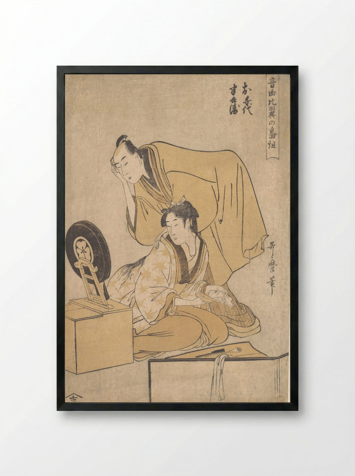 Two actors, from the series Musical Program of True Love - Kitagawa Utamaro - Framed Print Black