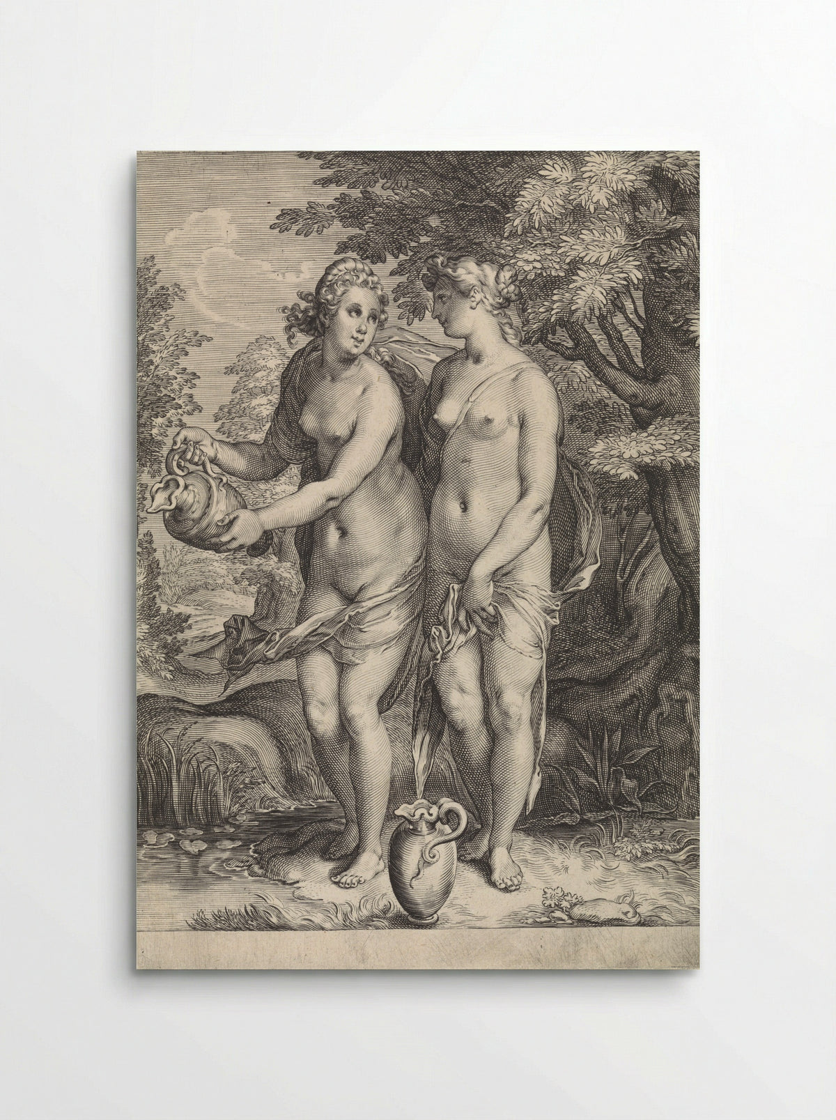 Two of Diana's Nymphs at a Stream - Jan Saenredam - Poster