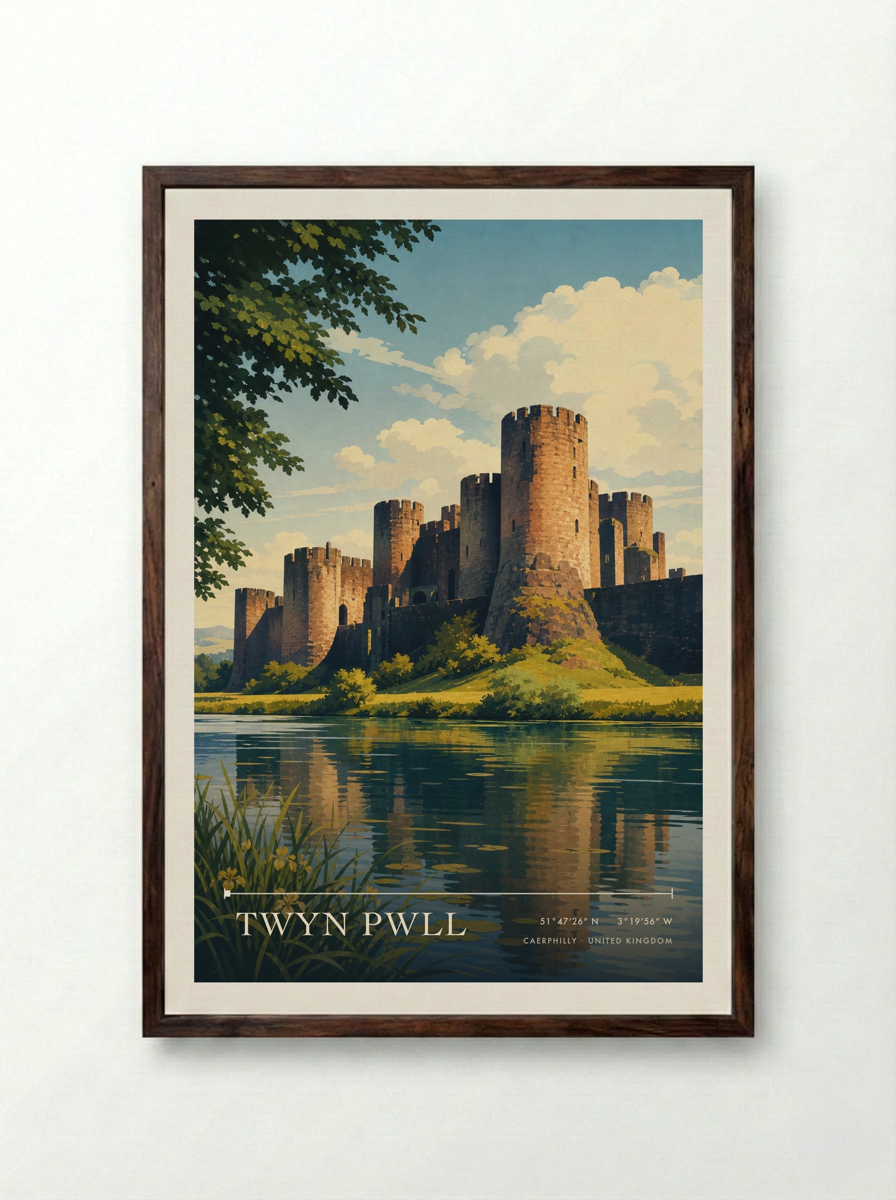 Twyn Pwll Caerphilly United Kingdom Travel Poster - Framed Print Dark Wood