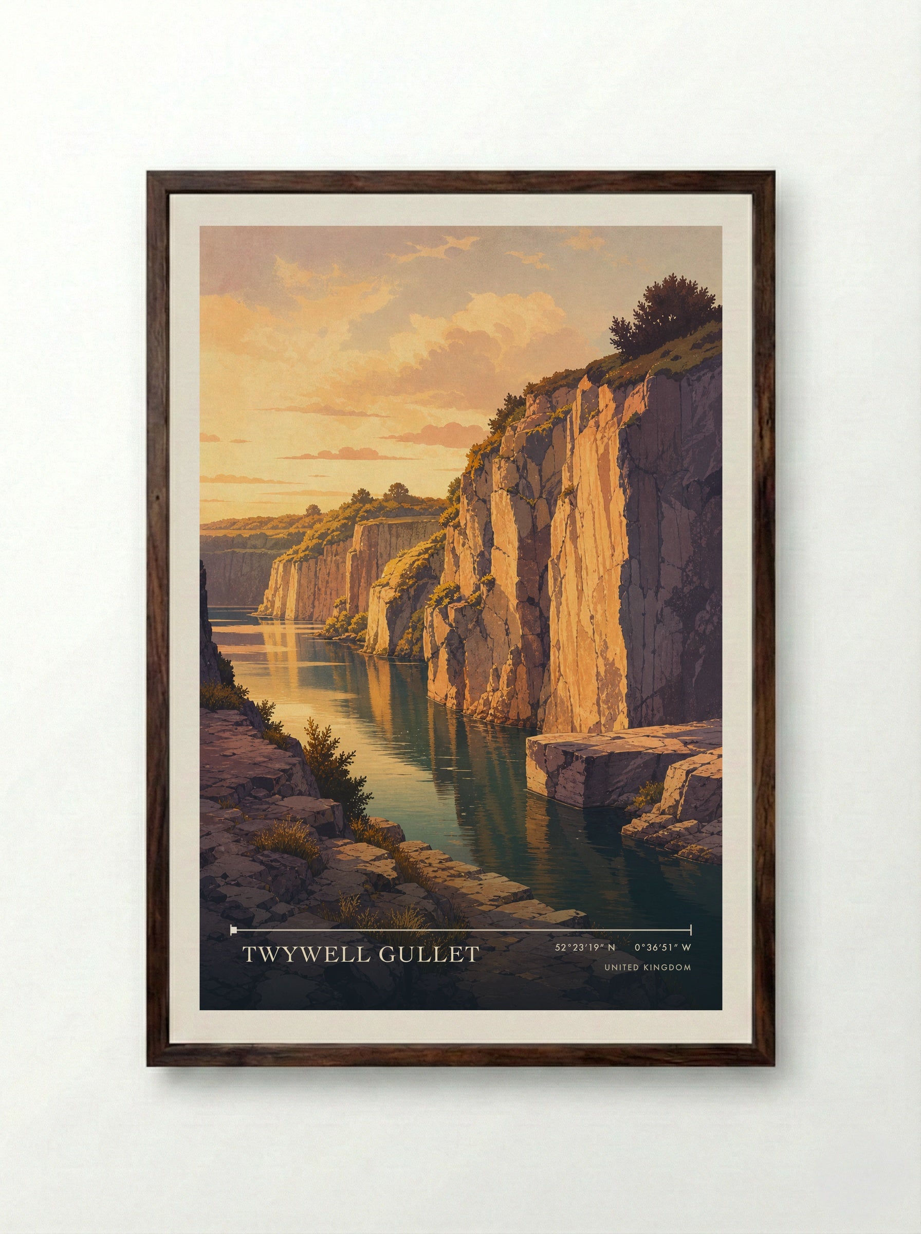 Twywell Gullet United Kingdom Travel Poster - Framed Print Dark Wood