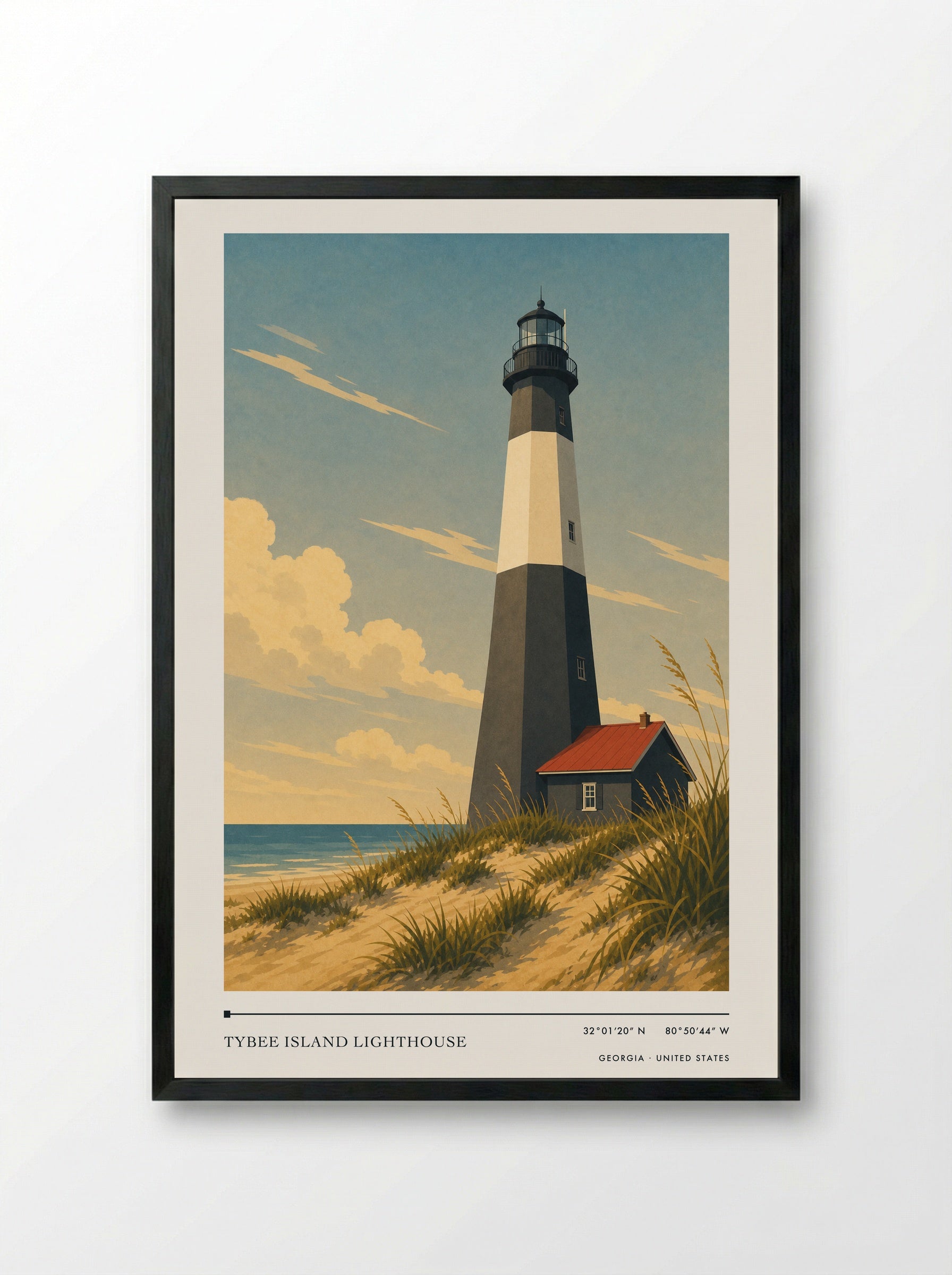 Tybee Island Lighthouse Georgia United States Travel Poster - Framed Print Black