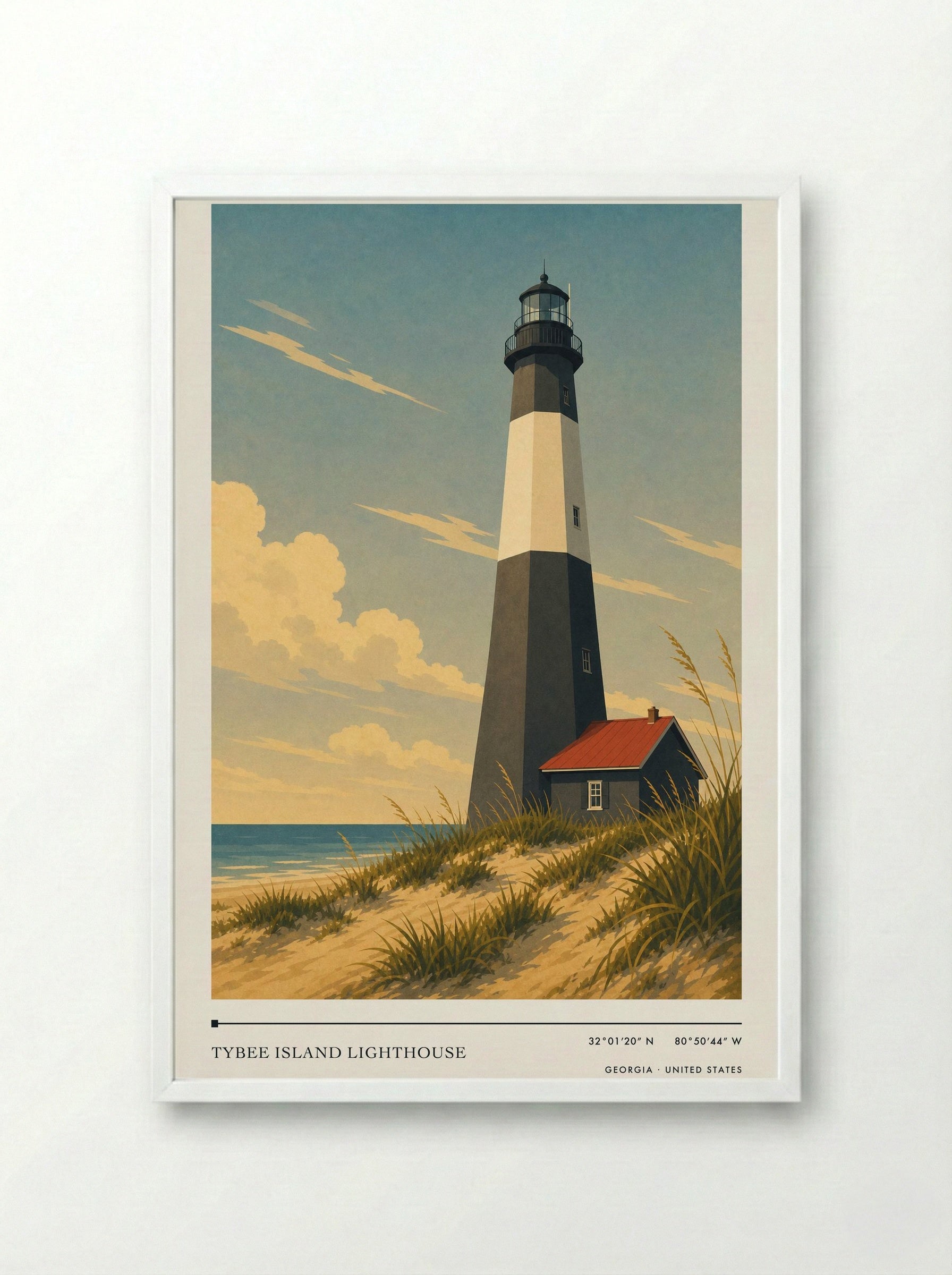 Tybee Island Lighthouse Georgia United States Travel Poster - Framed Print White