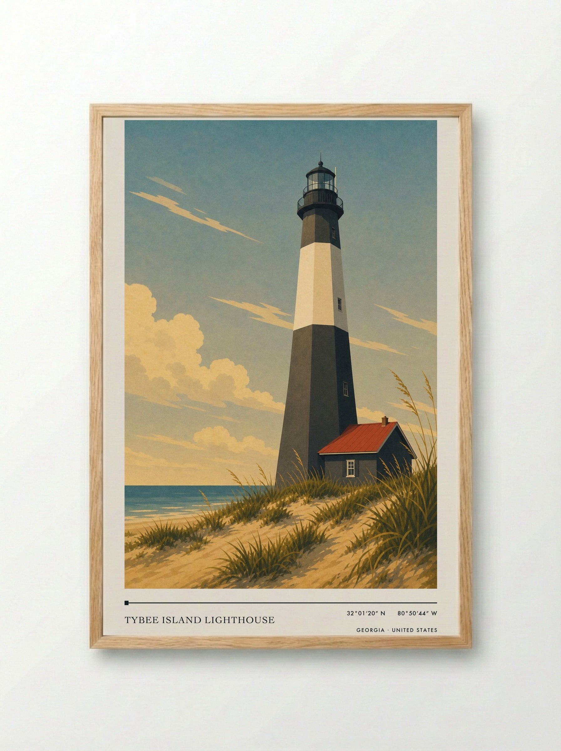 Tybee Island Lighthouse Georgia United States Travel Poster - Framed Print Wood