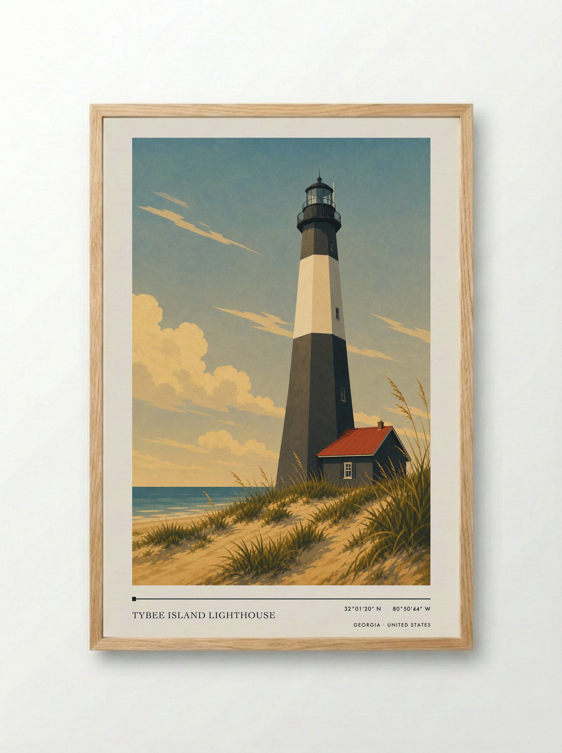 Tybee Island Lighthouse Georgia United States Travel Poster - Framed Print Wood