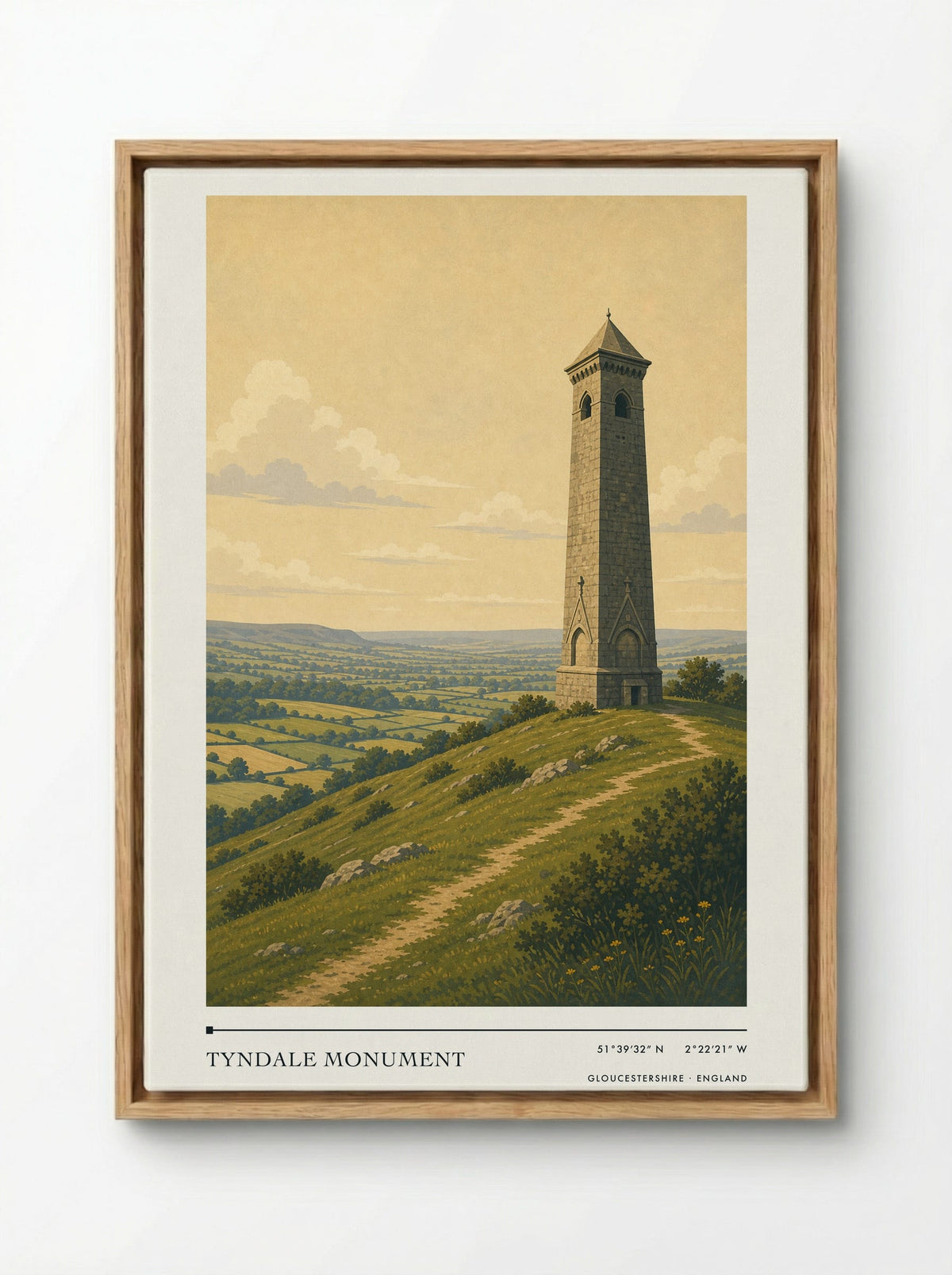 Tyndale Monument Gloucestershire England Travel Poster - Framed Canvas Wood