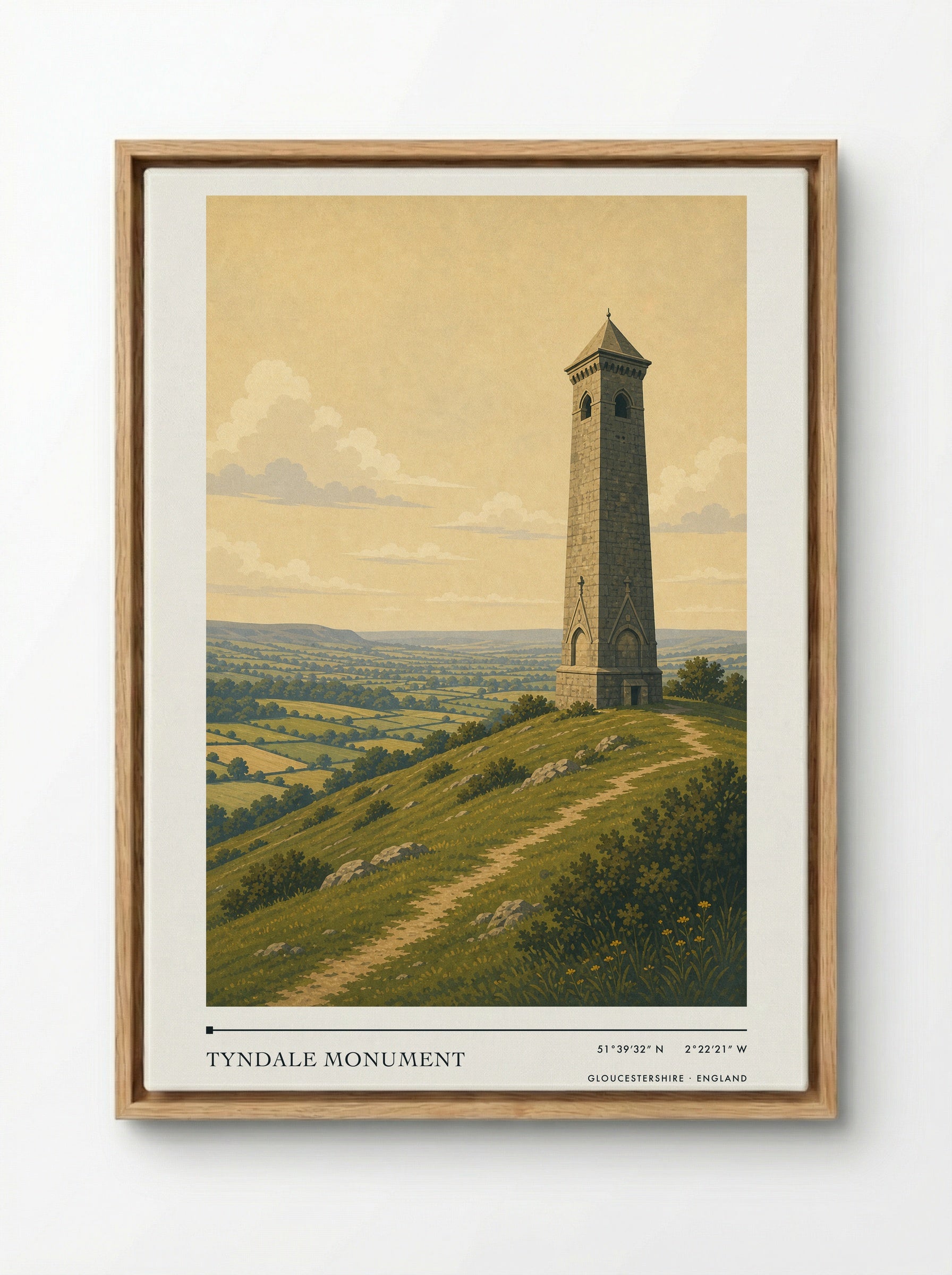Tyndale Monument Gloucestershire England Travel Poster - Framed Canvas Wood