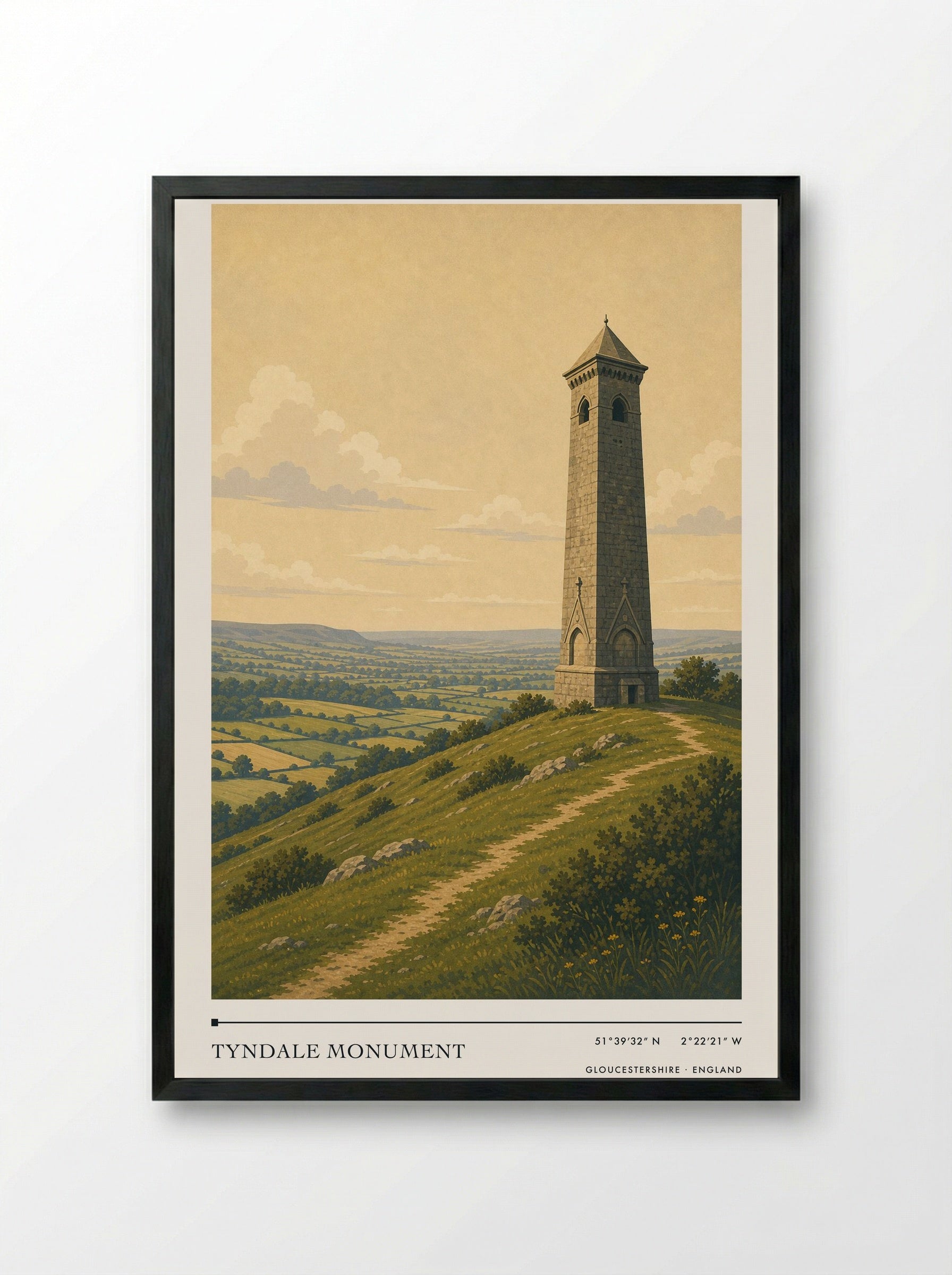Tyndale Monument Gloucestershire England Travel Poster - Framed Print Black