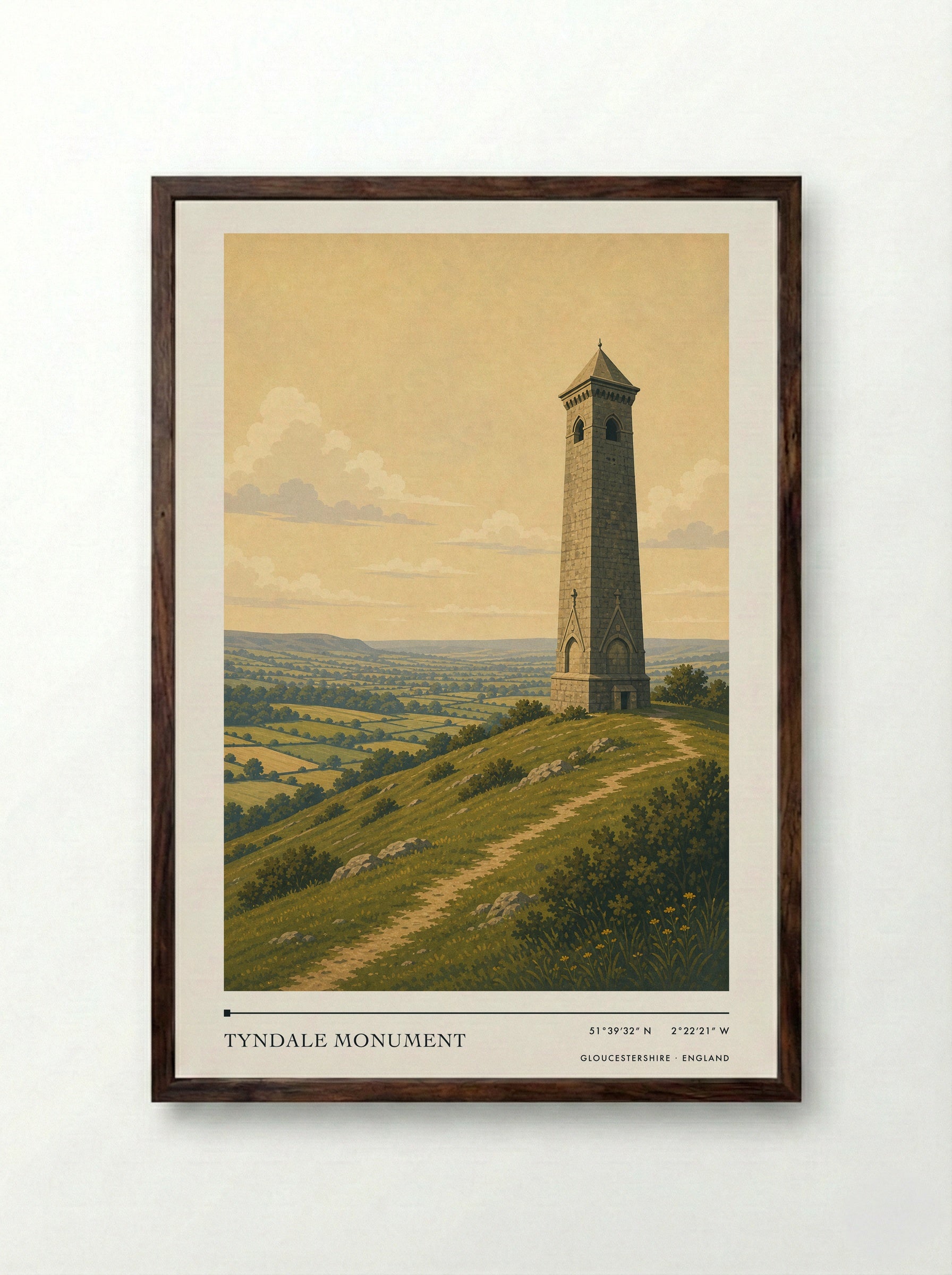 Tyndale Monument Gloucestershire England Travel Poster - Framed Print Dark Wood