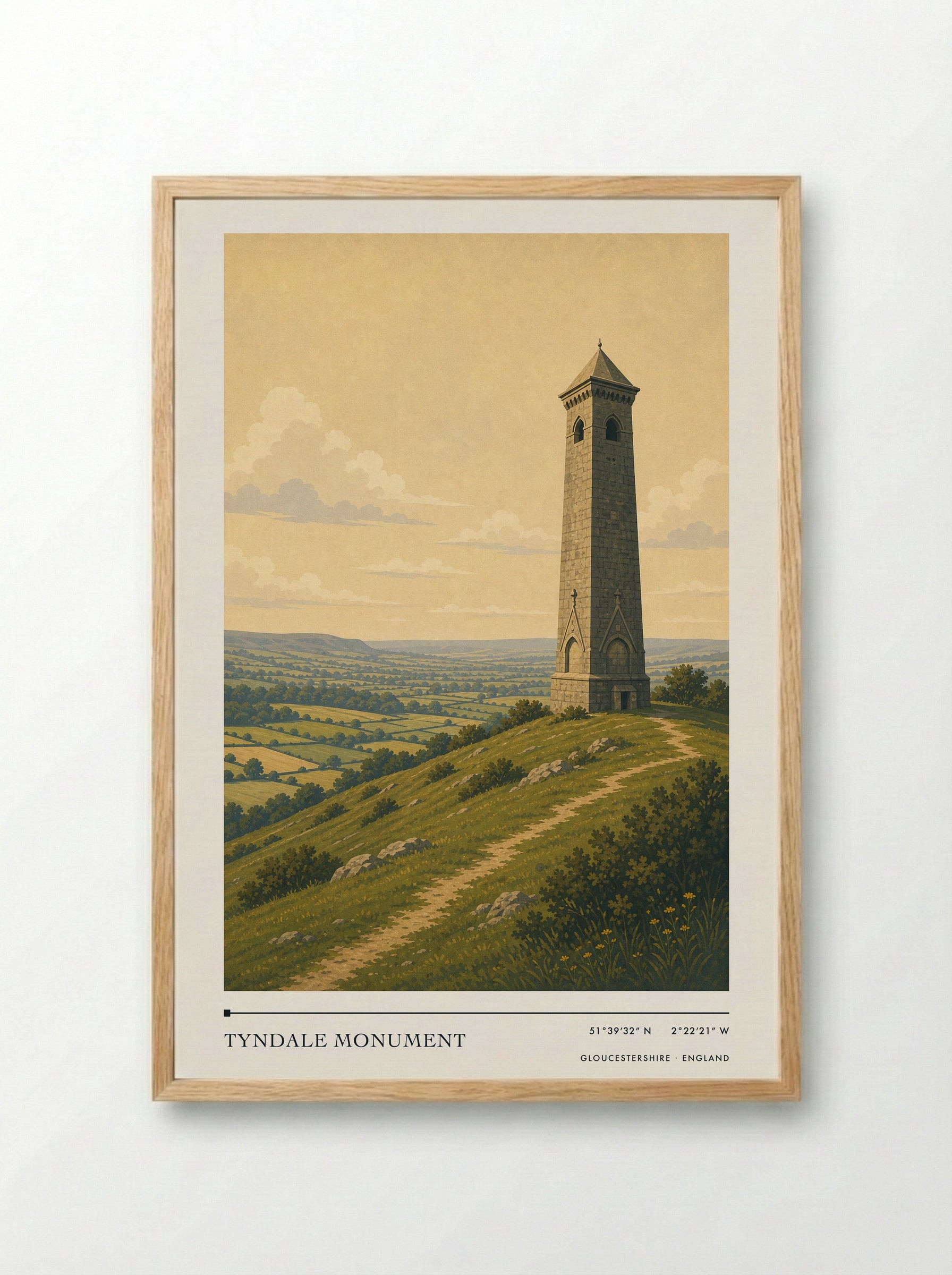 Tyndale Monument Gloucestershire England Travel Poster - Framed Print Wood
