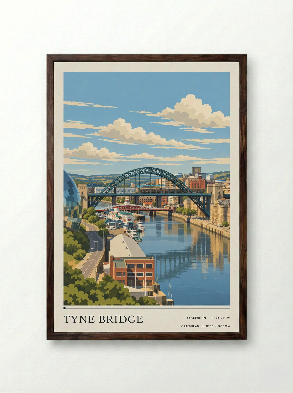 Tyne Bridge, Gateshead | Travel Poster - Framed Print Dark Wood