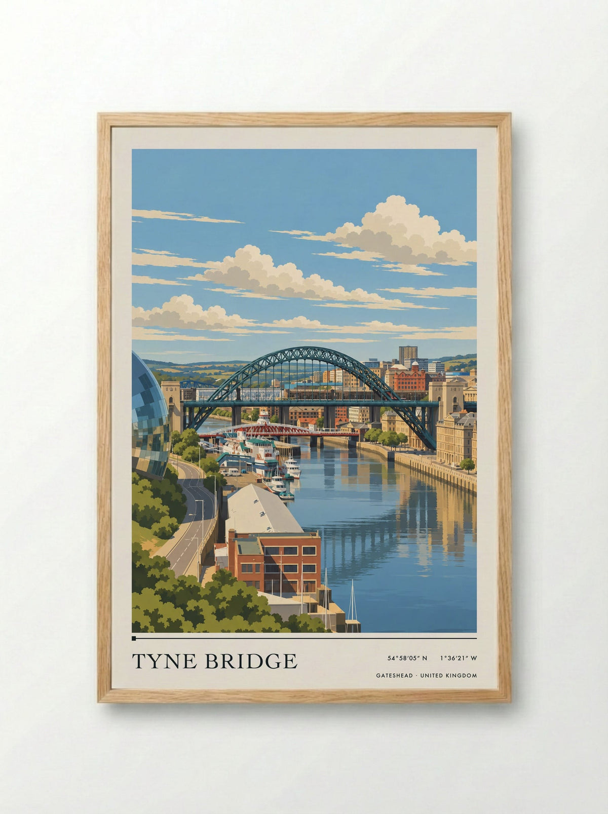 Tyne Bridge, Gateshead | Travel Poster - Framed Print Wood