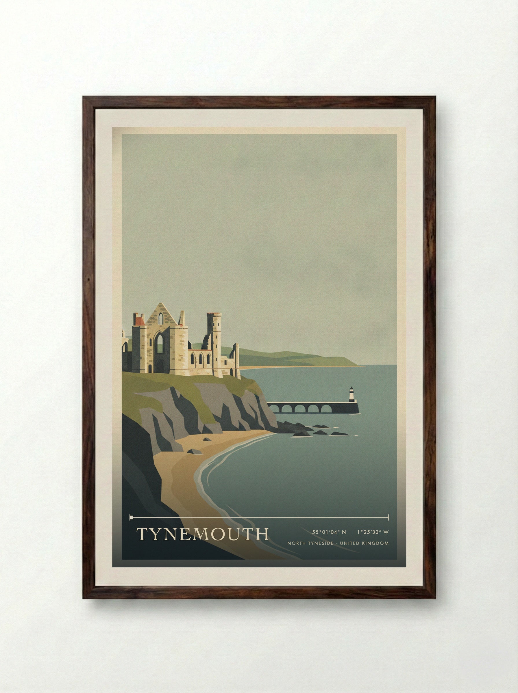 Tynemouth North Tyneside United Kingdom Travel Poster - Framed Print Dark Wood