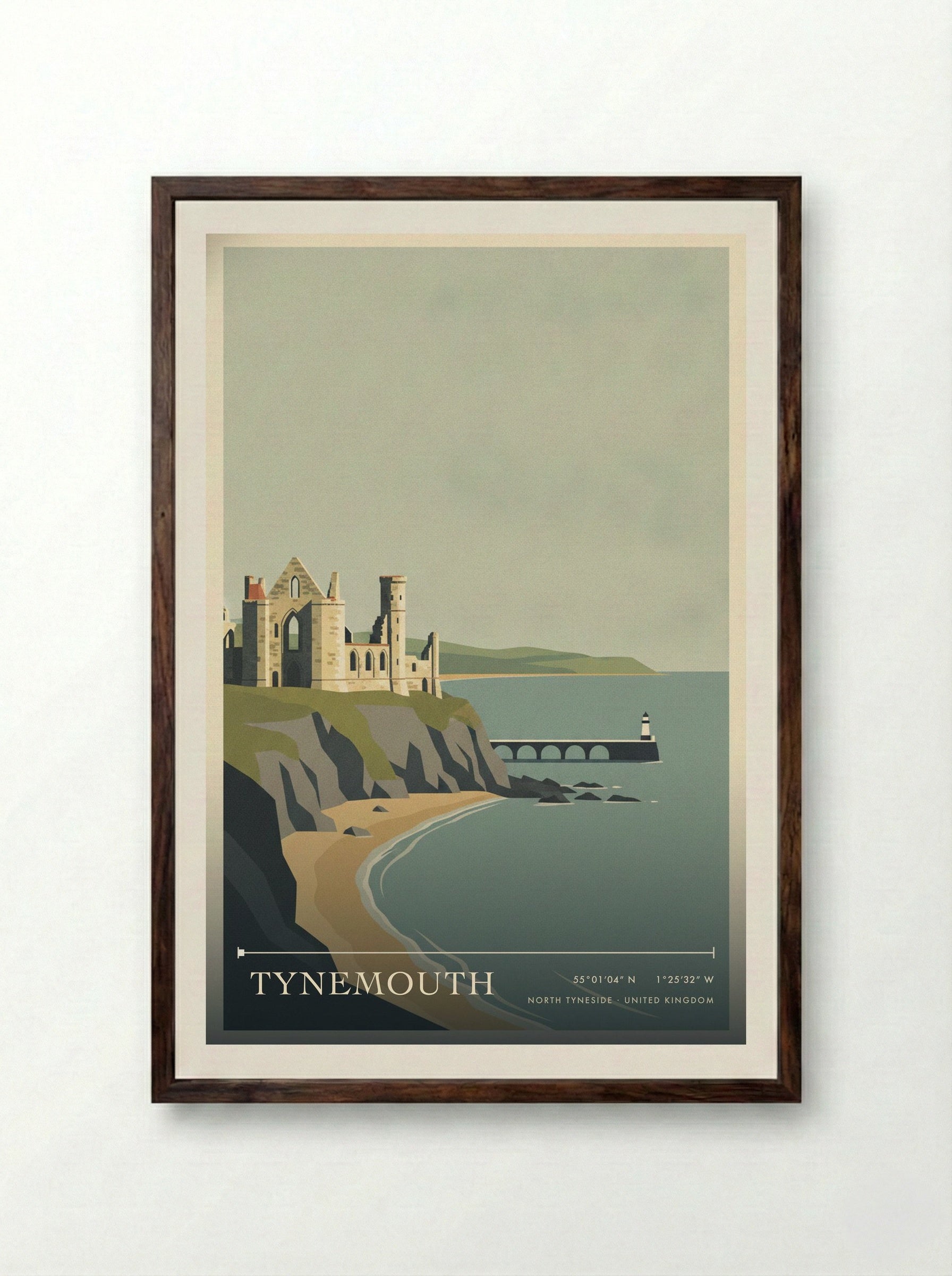 Tynemouth North Tyneside United Kingdom Travel Poster - Framed Print Dark Wood