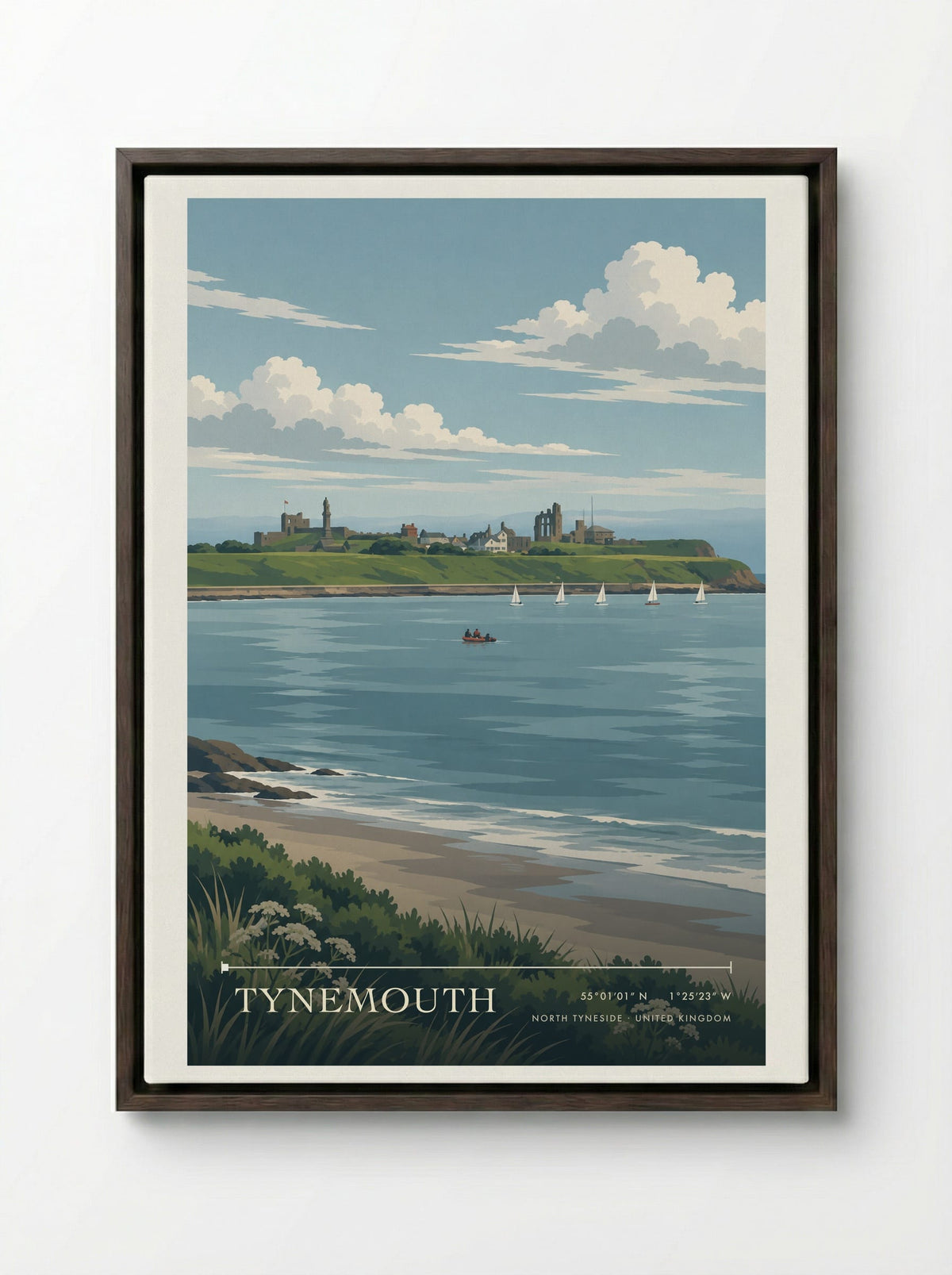 Tynemouth, North Tyneside | Travel Poster - Framed Canvas Dark Wood