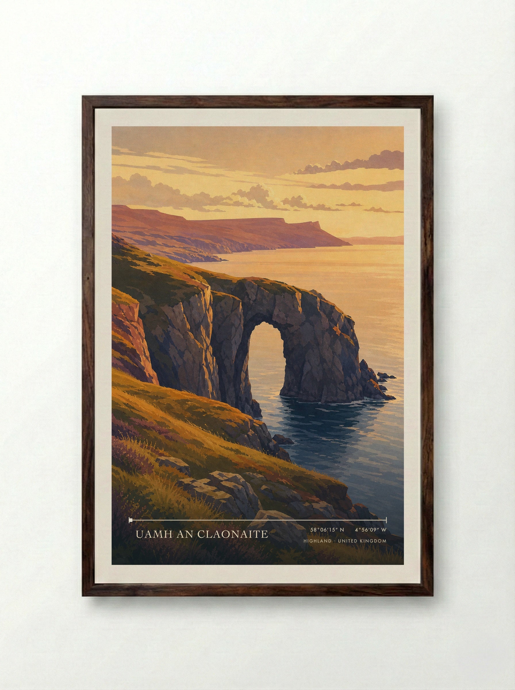 Uamh An Claonaite Highland United Kingdom Travel Poster - Framed Print Dark Wood