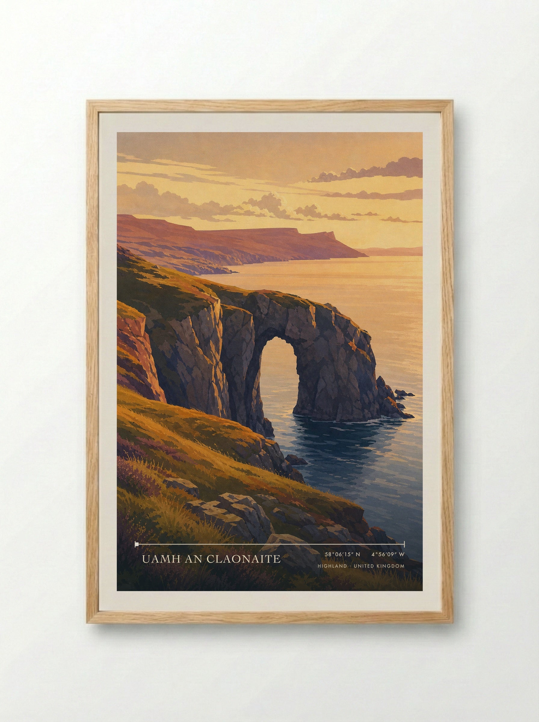 Uamh An Claonaite Highland United Kingdom Travel Poster - Framed Print Wood