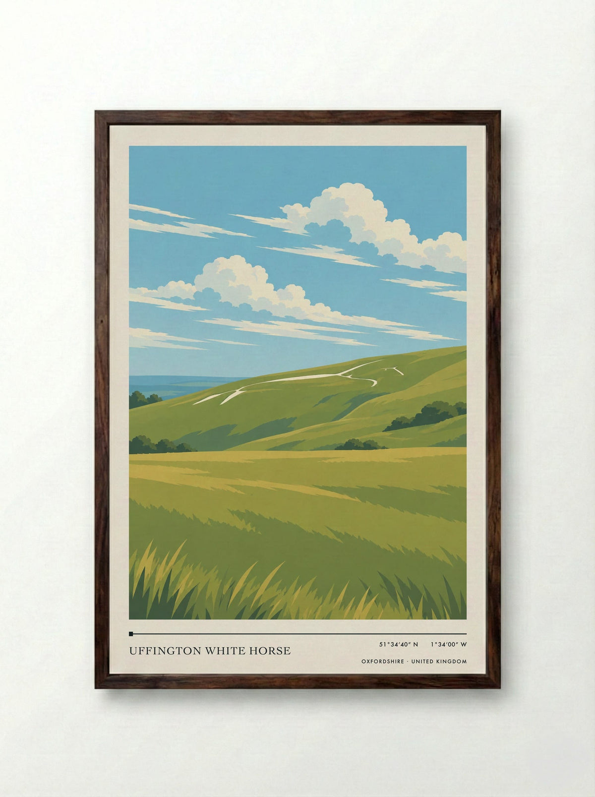 Uffington White Horse, Oxfordshire | Travel Poster - Framed Print Dark Wood