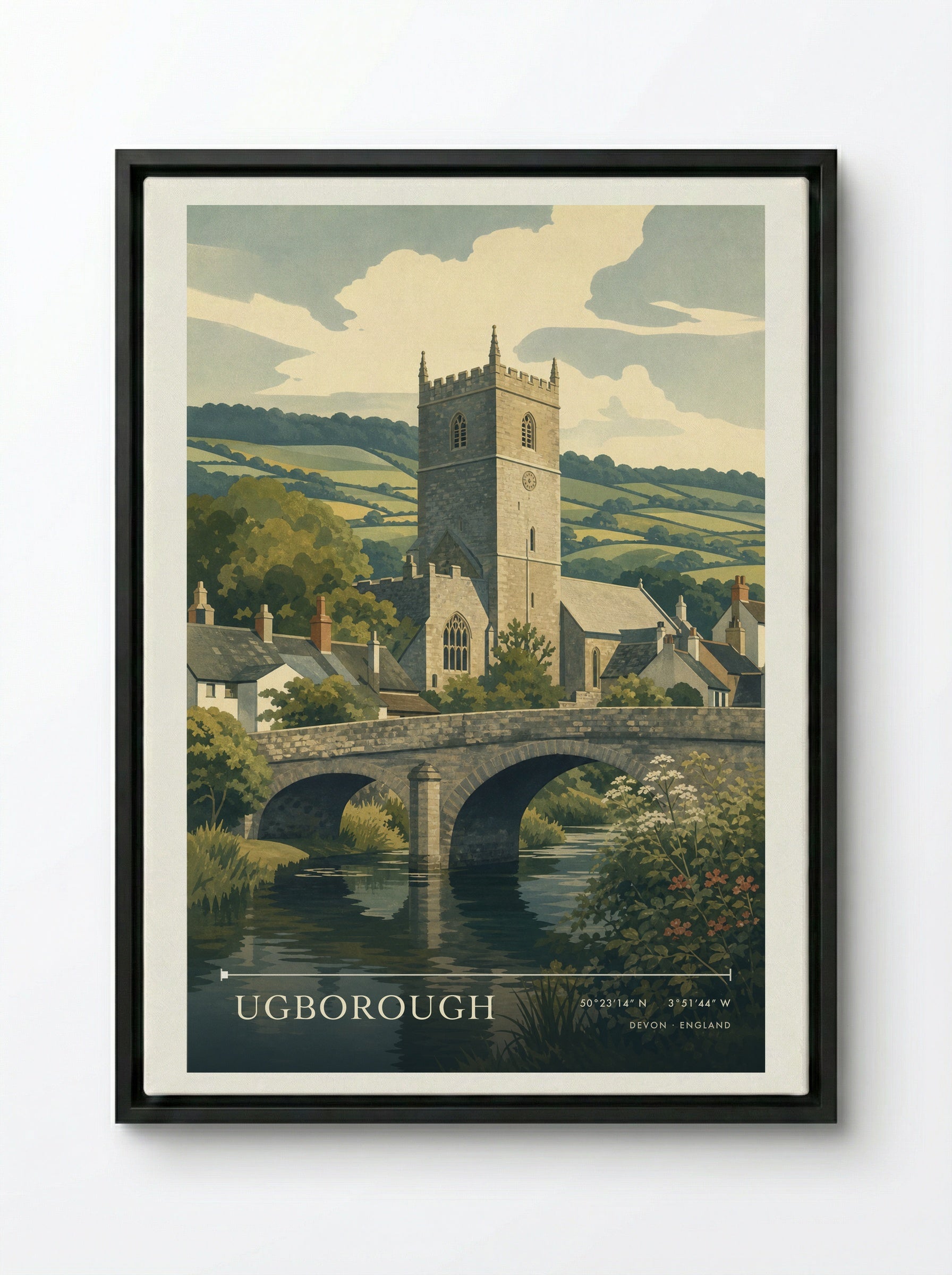 Ugborough Devon England Travel Poster - Framed Canvas Black