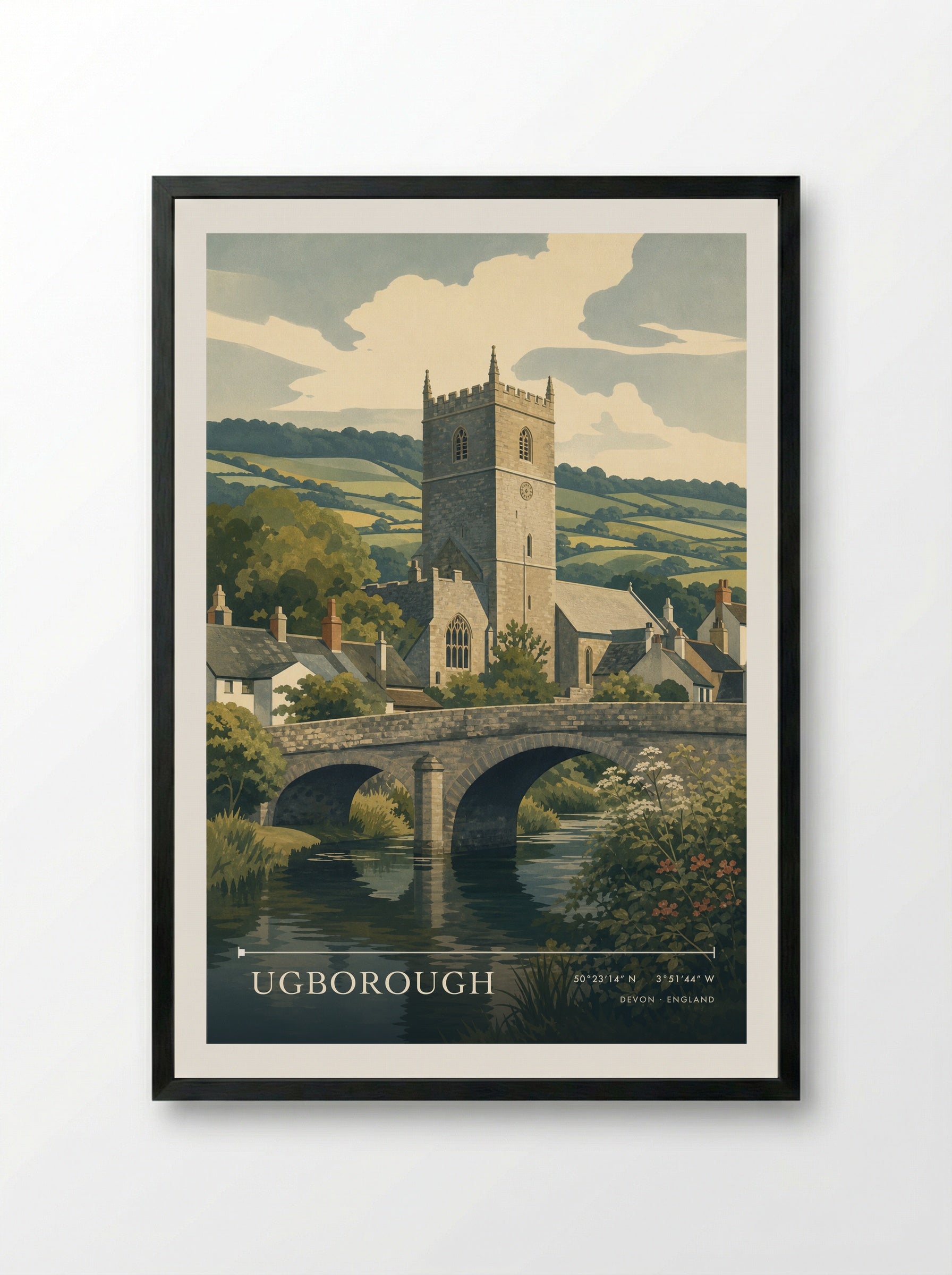 Ugborough Devon England Travel Poster - Framed Print Black