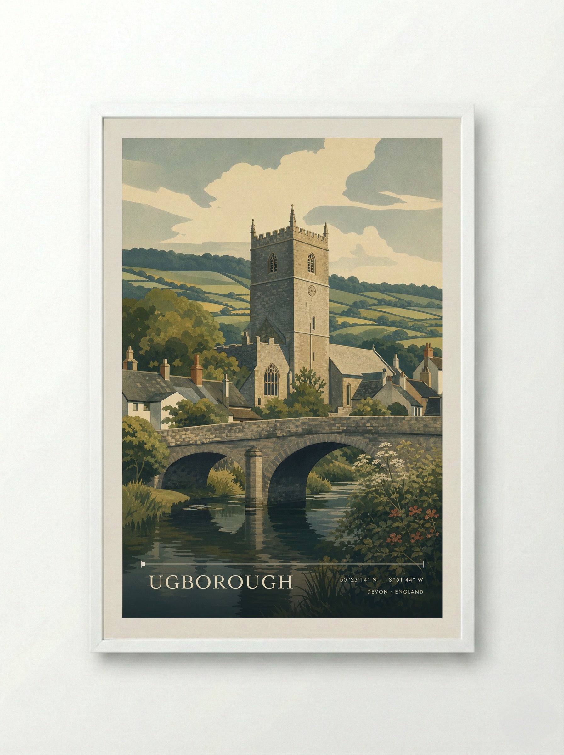 Ugborough Devon England Travel Poster - Framed Print White