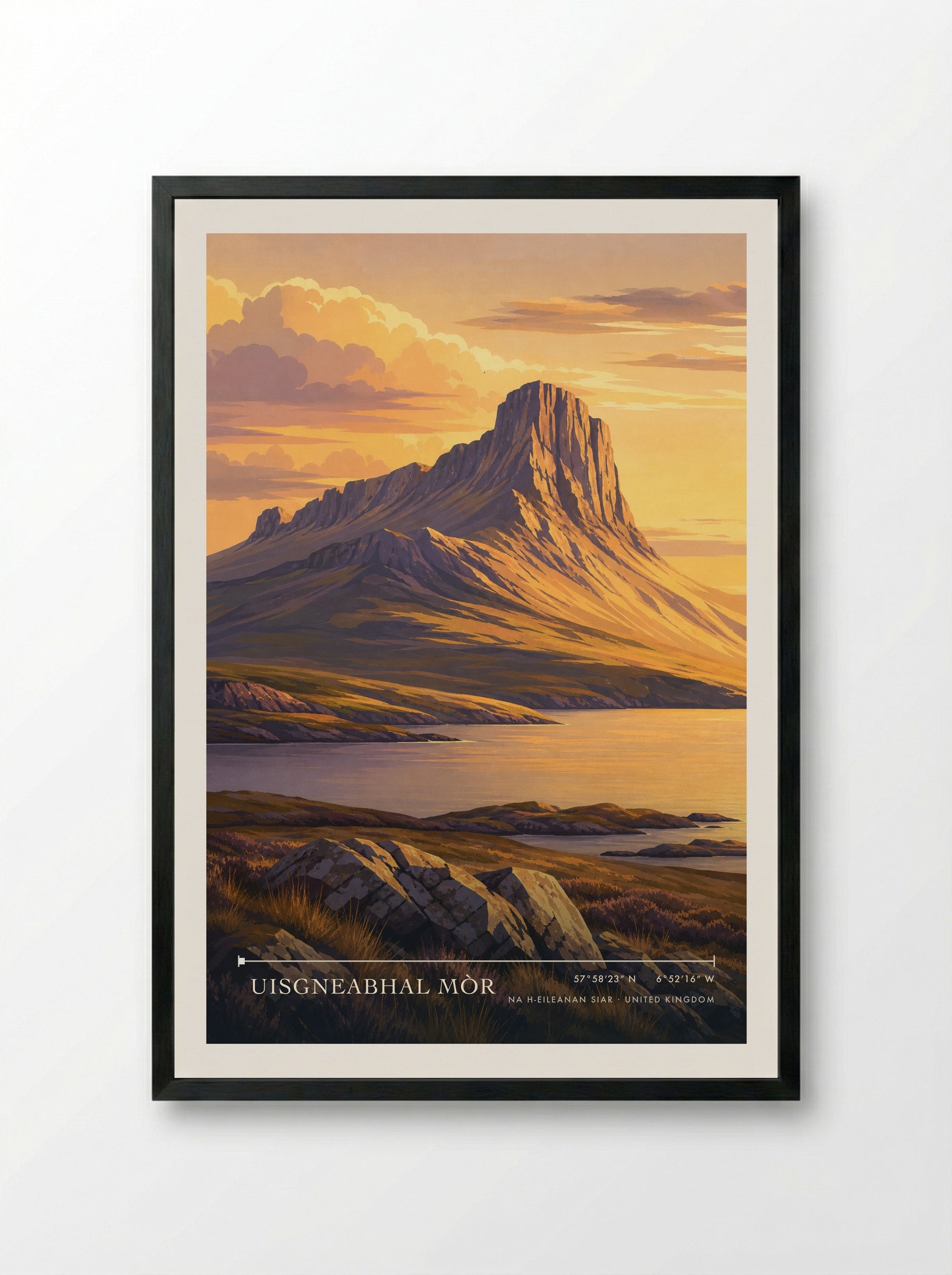 Uisgneabhal Mòr Na h-Eileanan Siar United Kingdom Travel Poster - Framed Print Black