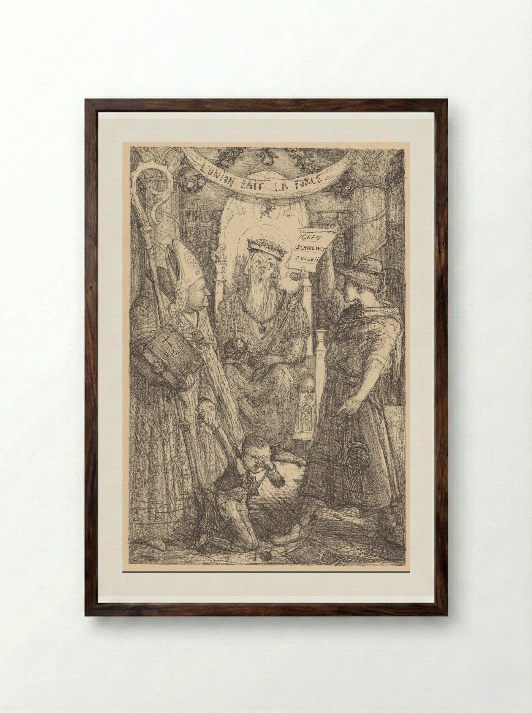Uit den schoolwet-strijd - Marius Bauer - Framed Print Dark Wood