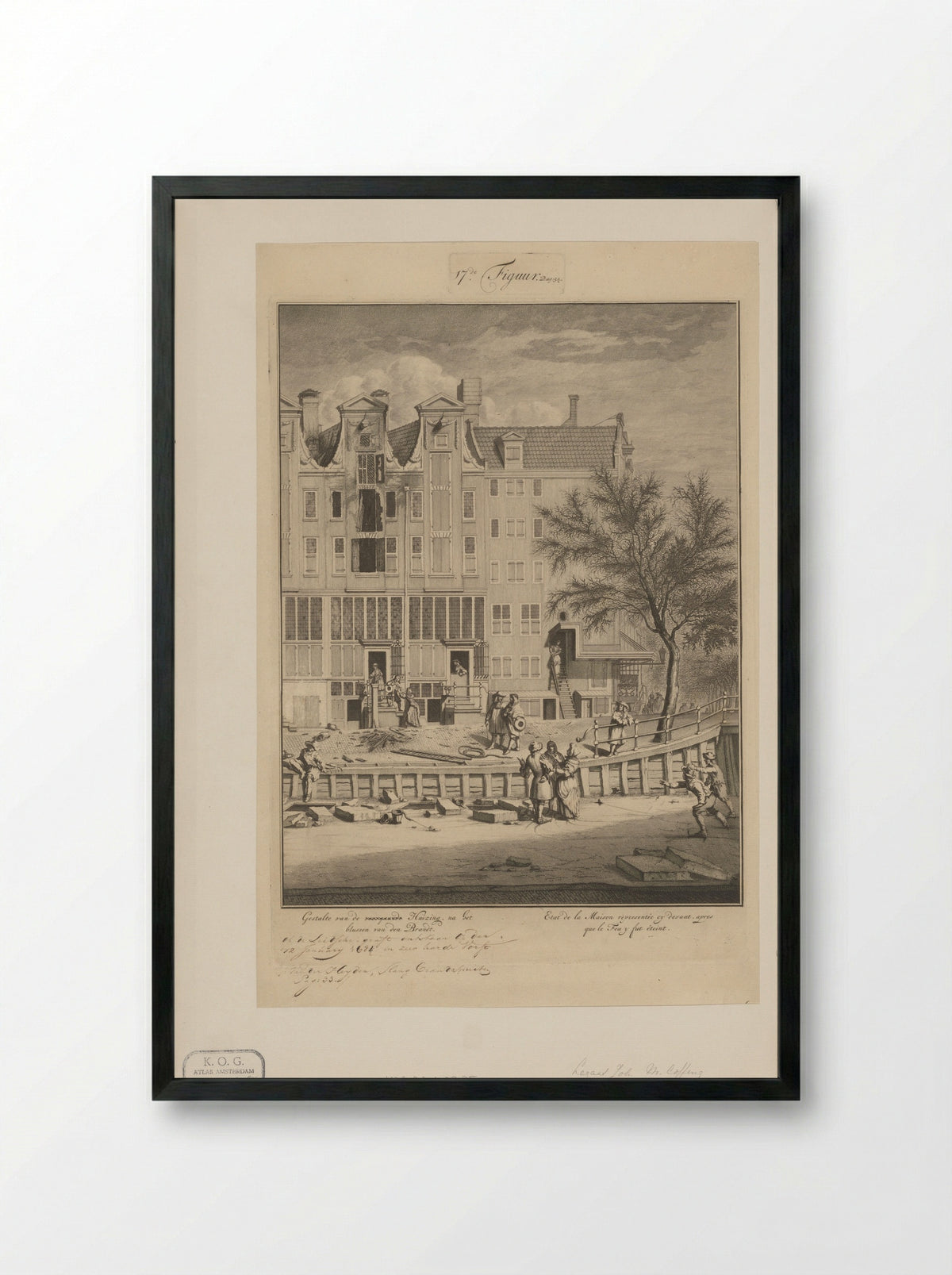 Uitgebrand huis op de Leidsegracht, 1684 - Joseph Mulder - Framed Print Black