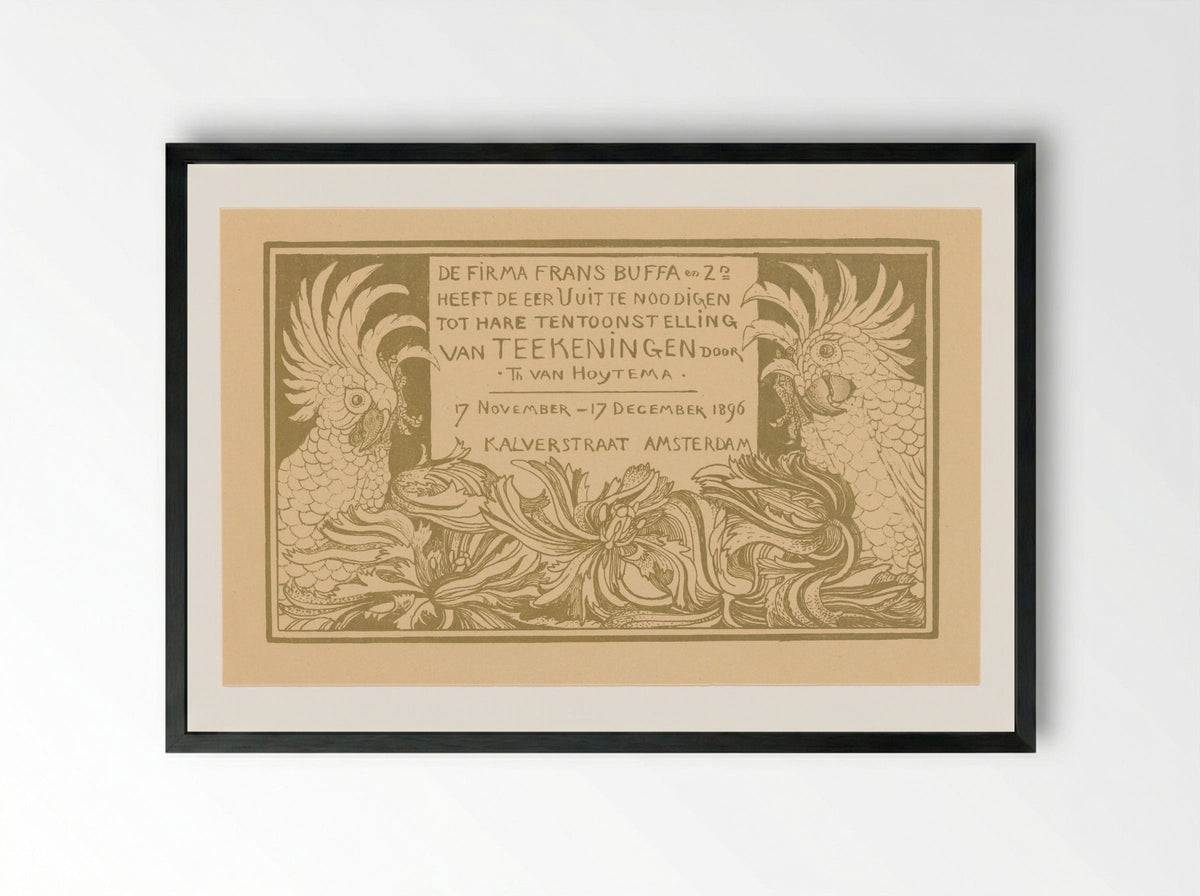 Uitnodiging met twee kaketoes - Theo van Hoytema - Framed Print Black