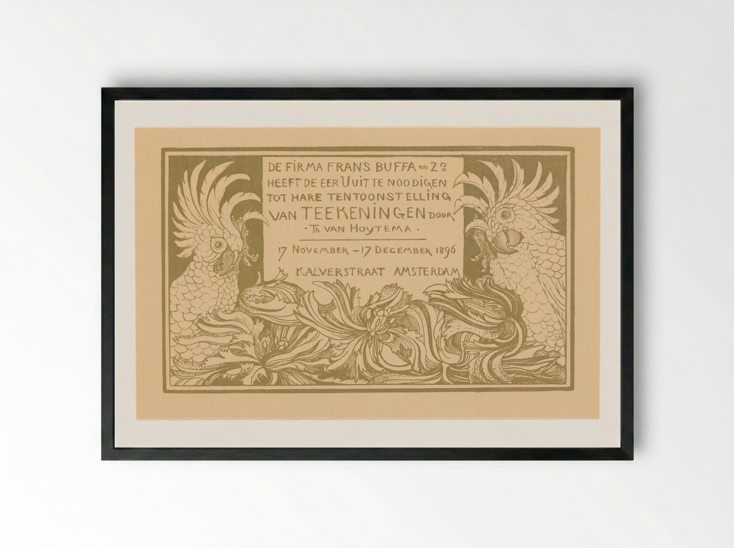 Uitnodiging met twee kaketoes - Theo van Hoytema - Framed Print Black