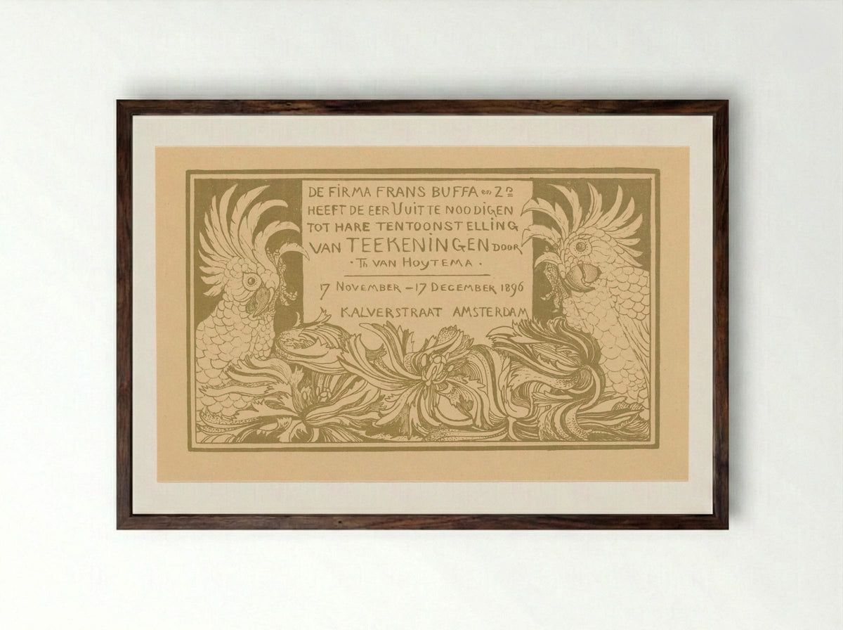 Uitnodiging met twee kaketoes - Theo van Hoytema - Framed Print Dark Wood
