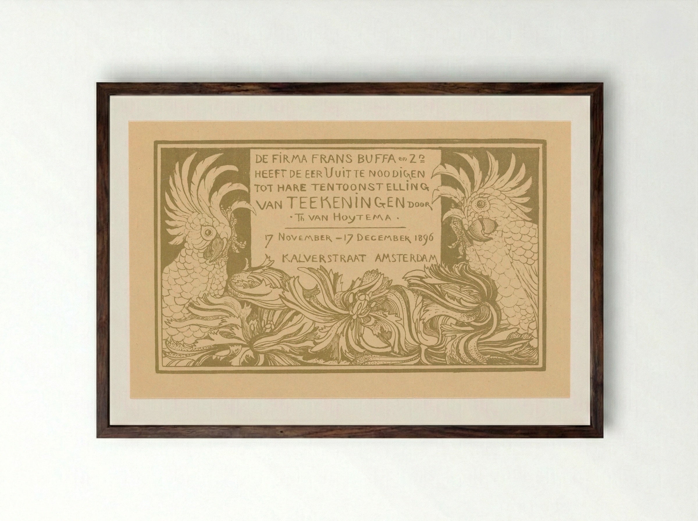 Uitnodiging met twee kaketoes - Theo van Hoytema - Framed Print Dark Wood
