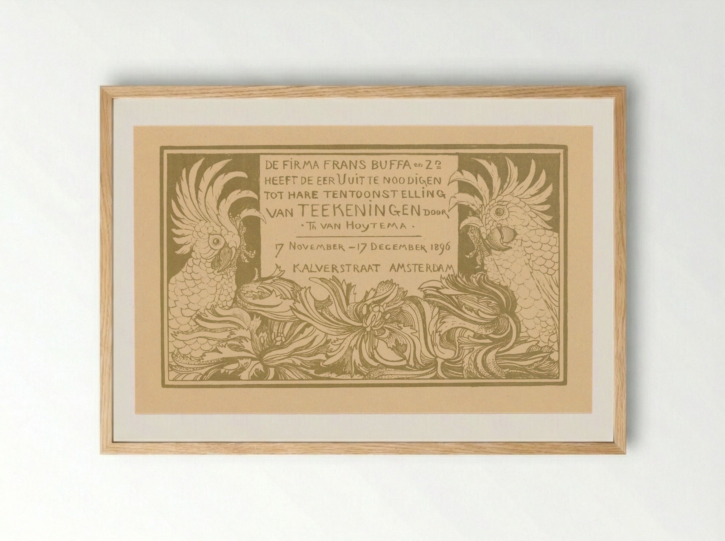 Uitnodiging met twee kaketoes - Theo van Hoytema - Framed Print Wood