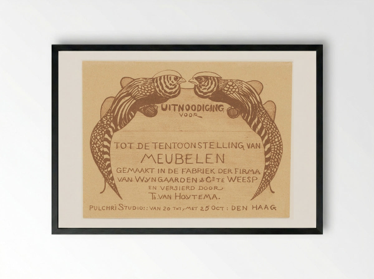 Uitnodigingskaart voor de tentoonstelling van meubelen - Theo van Hoytema - Framed Print Black