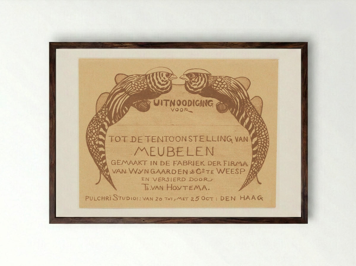 Uitnodigingskaart voor de tentoonstelling van meubelen - Theo van Hoytema - Framed Print Dark Wood