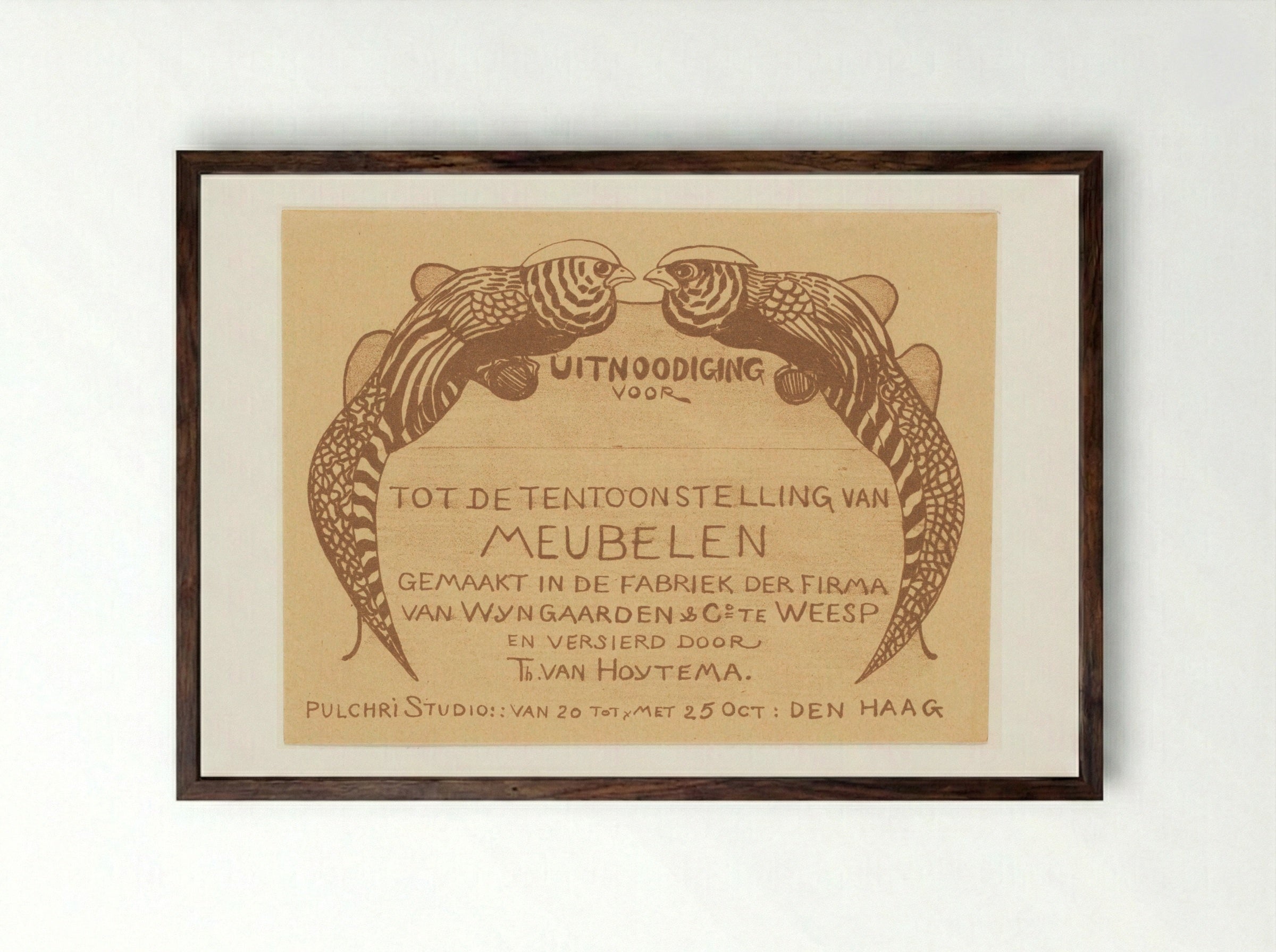 Uitnodigingskaart voor de tentoonstelling van meubelen - Theo van Hoytema - Framed Print Dark Wood